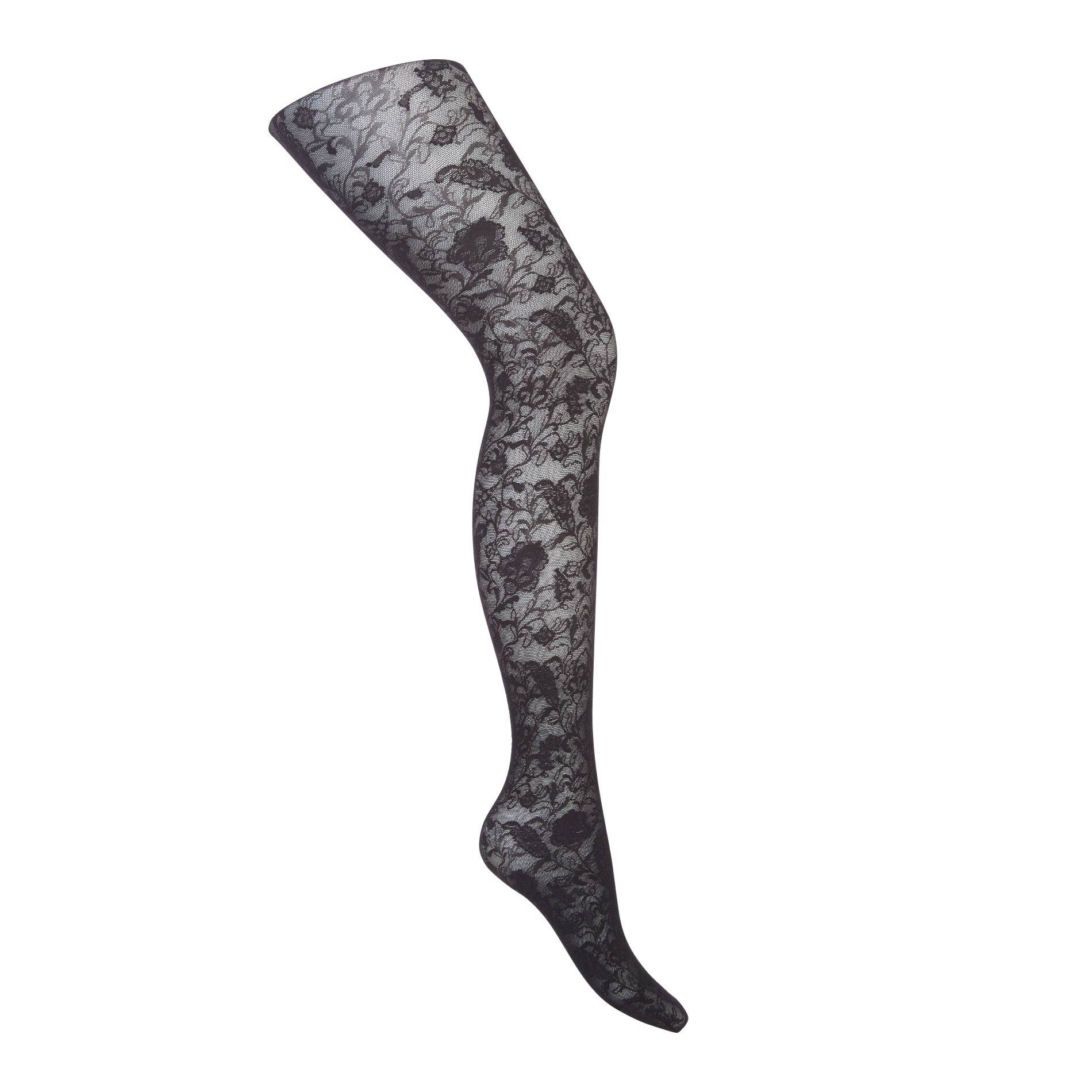Collant motif fleurs, noir, Noir, large image number 1.0