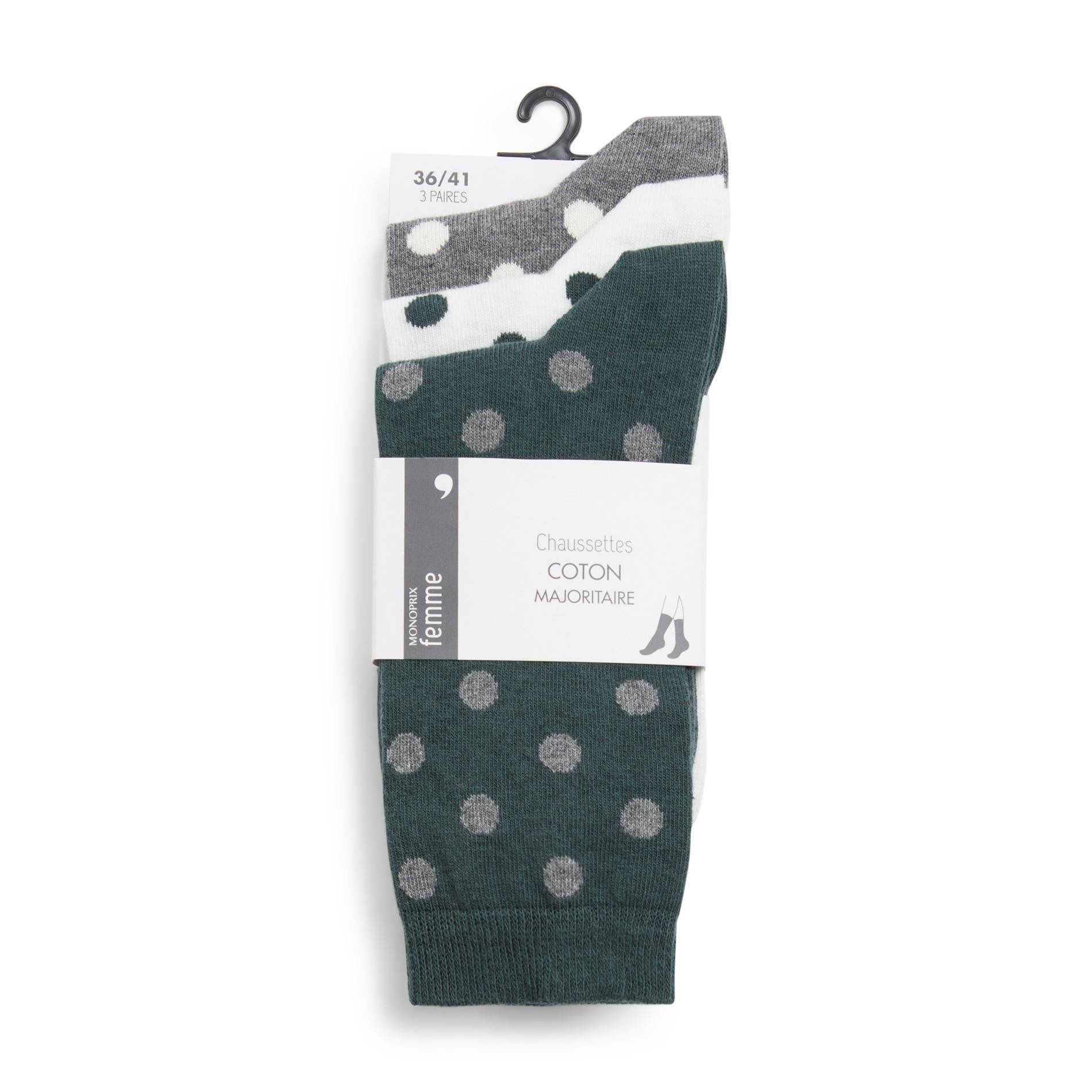 Lot de 3 paires de chaussettes à pois, Gris foncé, swatch image