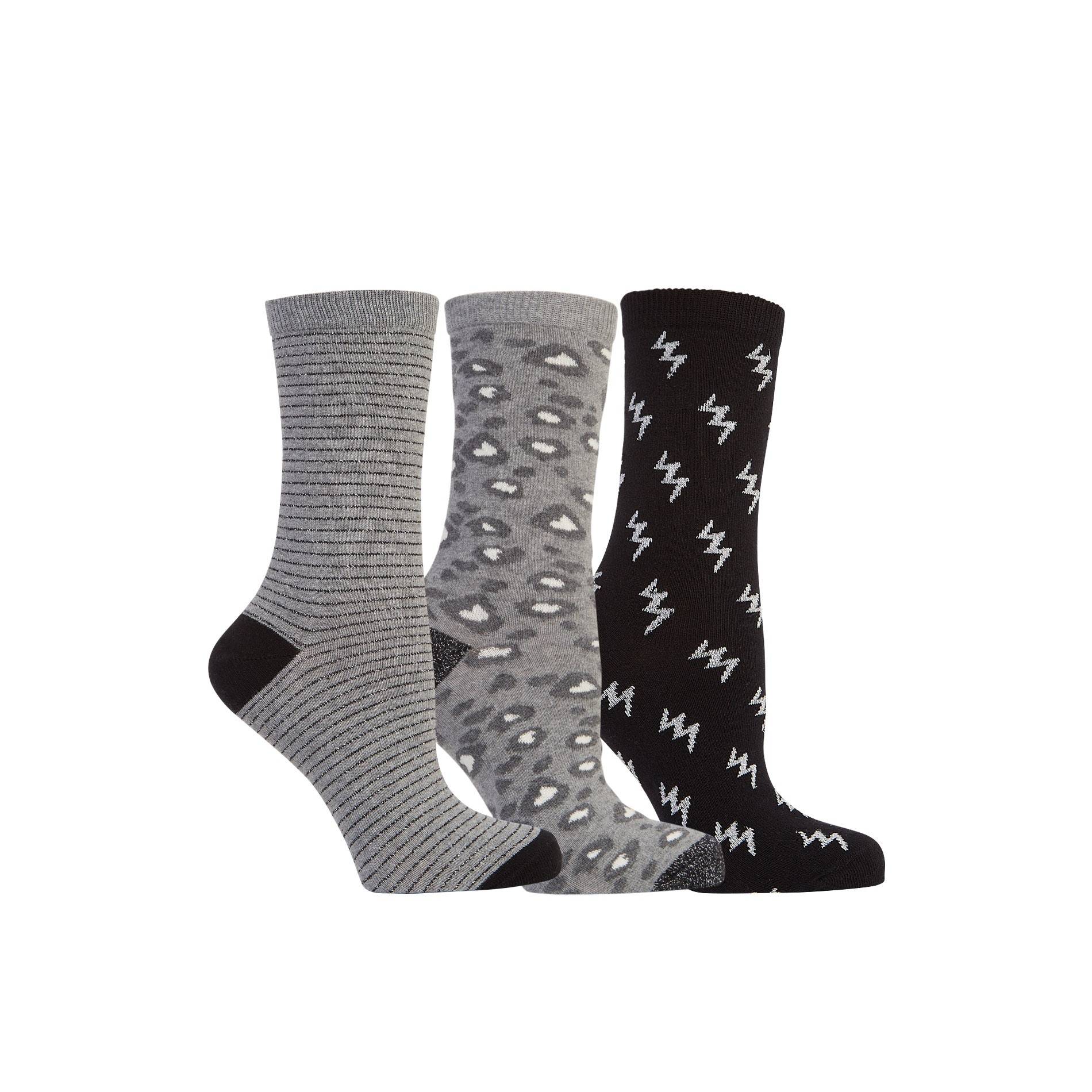 Lot x3 Chaussettes motif {clairs et rayure l{opard, noir, Noir, large image number 0