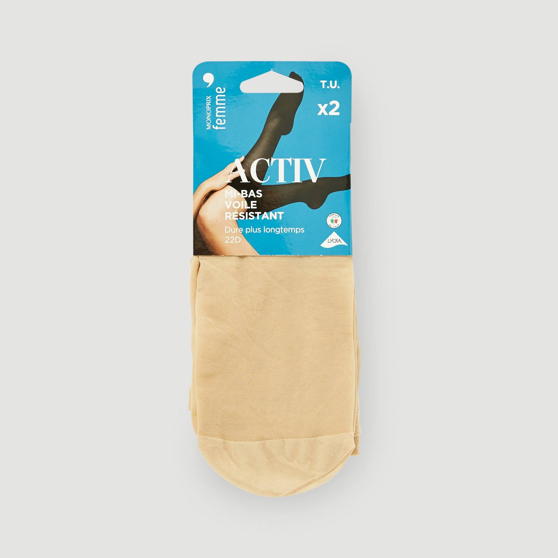 Lot de 2 paires de mi-bas voile r&eacute;sistant ACTIV, Beige, large image number 0