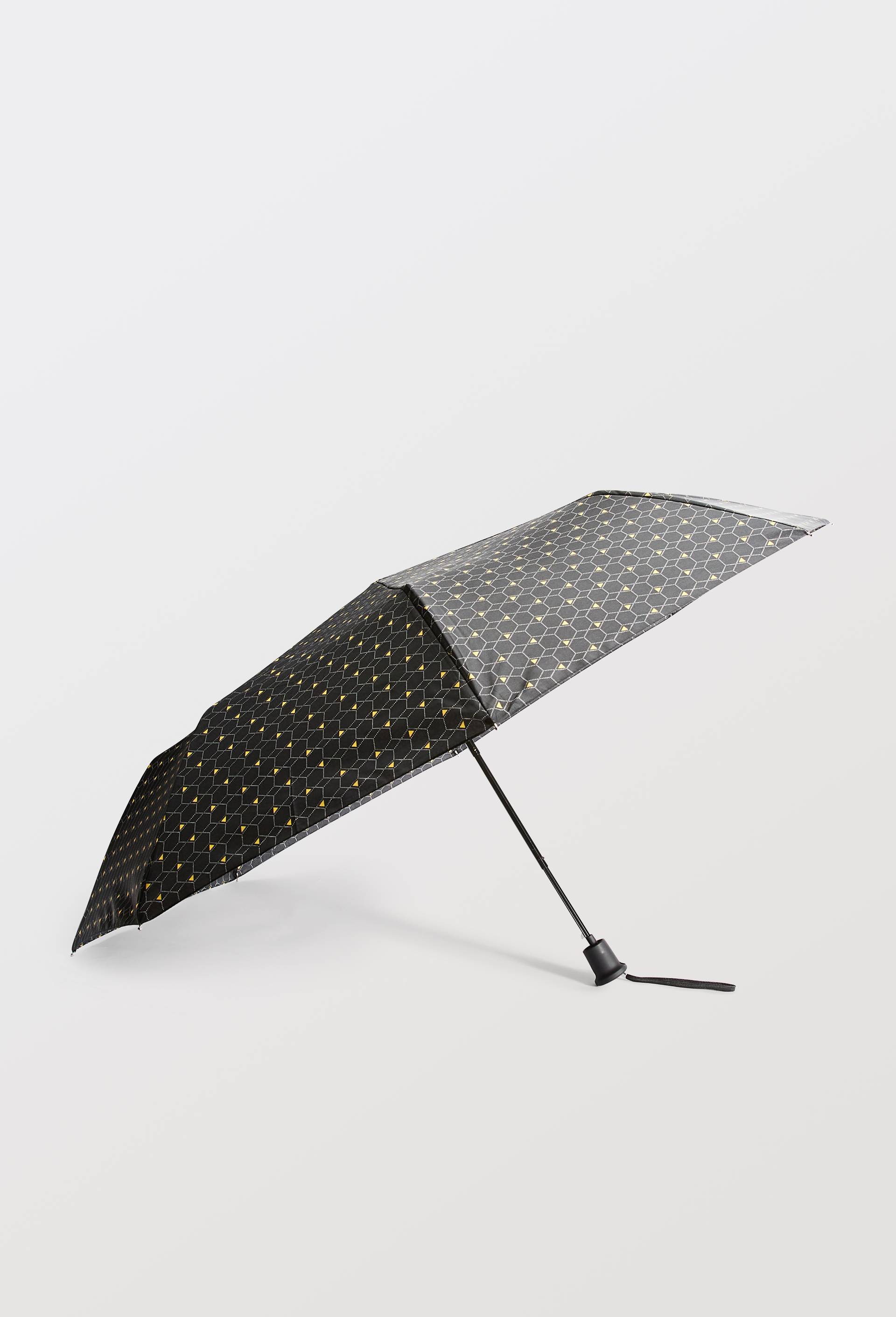 Parapluie automatique petit format imprim&eacute;, Noir, large image number 1.0