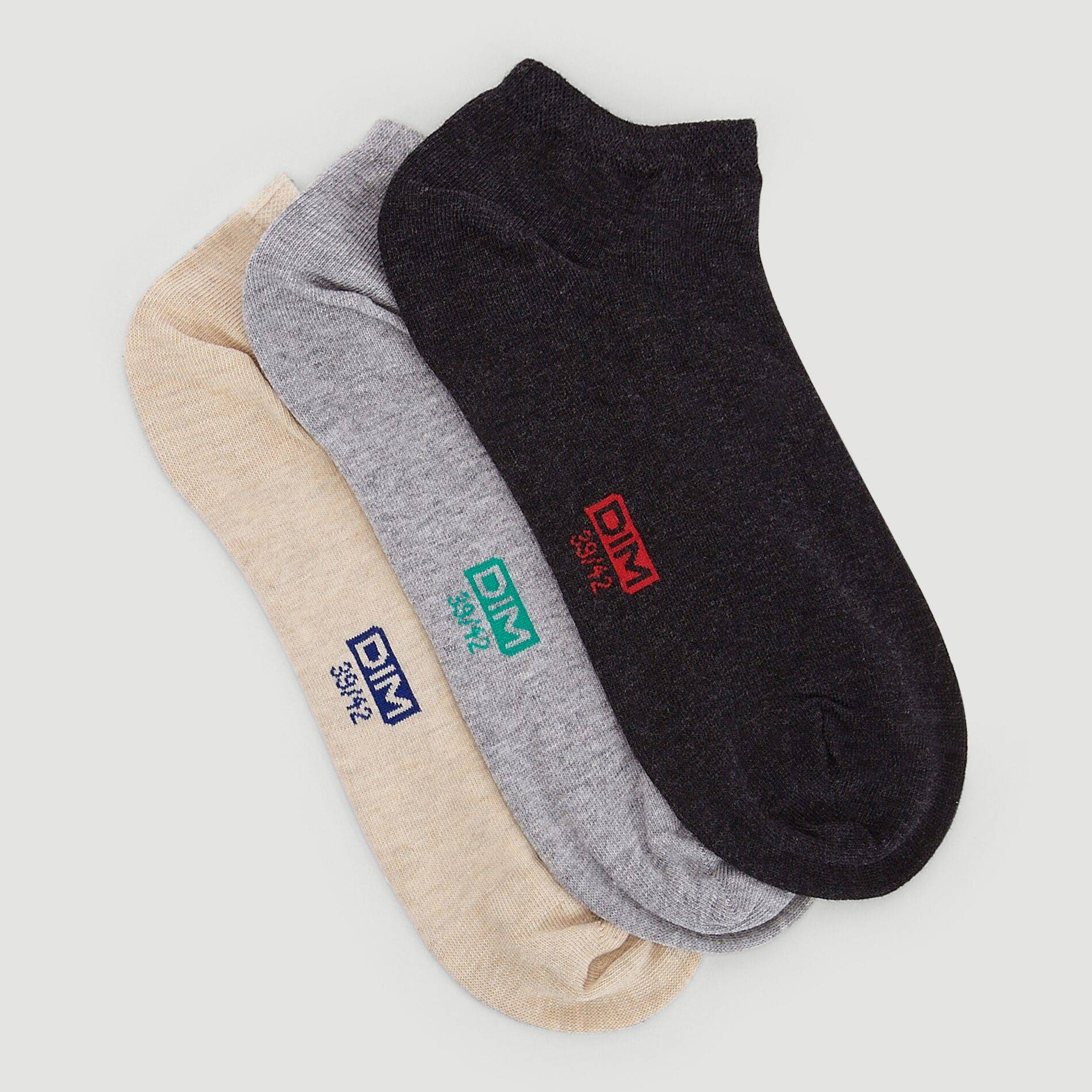 Lot de 3 paires de socquettes en coton DIM, Beige, swatch image
