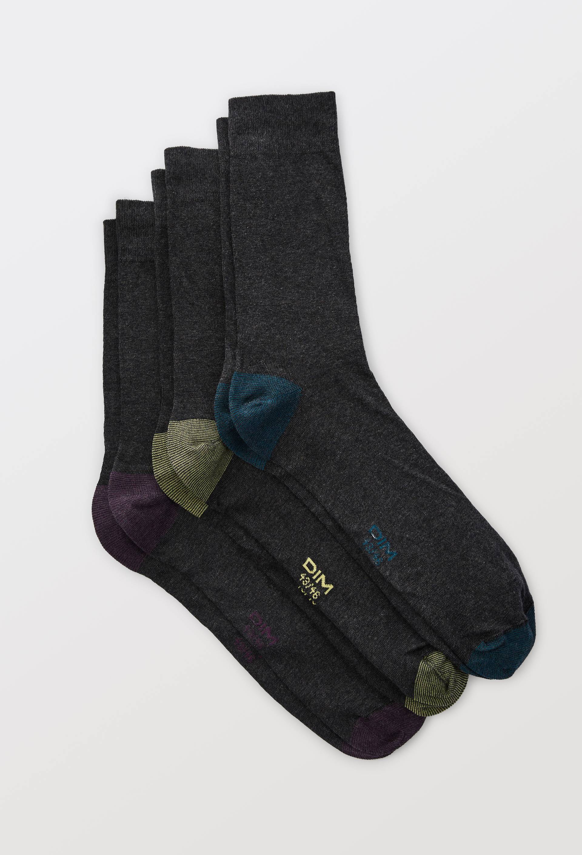 Lot de 3 paires de chaussettes talon pointe en coton DIM, Gris fonc&eacute;, large image number 0.0