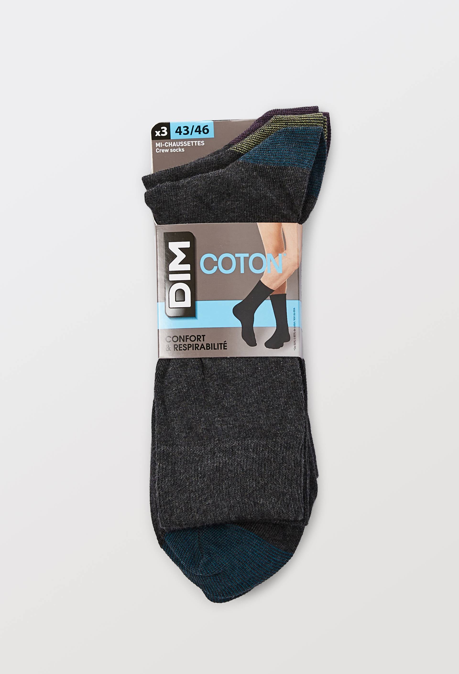 Lot de 3 paires de chaussettes talon pointe en coton DIM, Gris fonc&eacute;, large image number 2.0