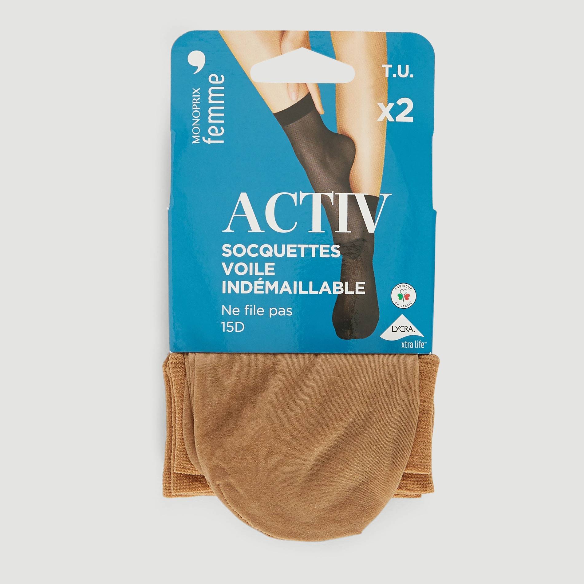Lot de 2 socquettes voile ind&eacute;maillable ACTIV, Beige clair, large image number 0