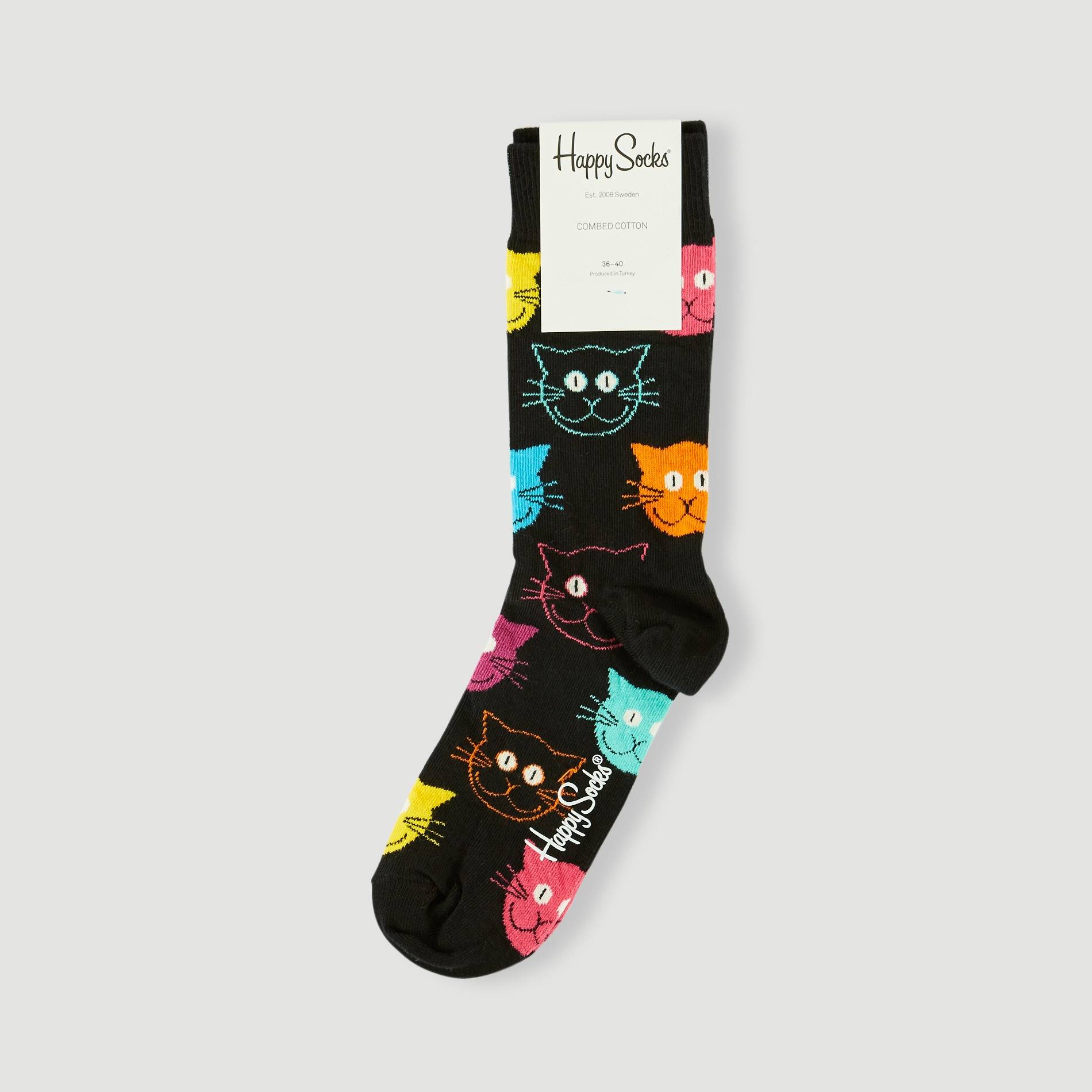 Paire de chaussettes à motif chat en coton HAPPY SOCKS, Multicolore, large image number 0.0