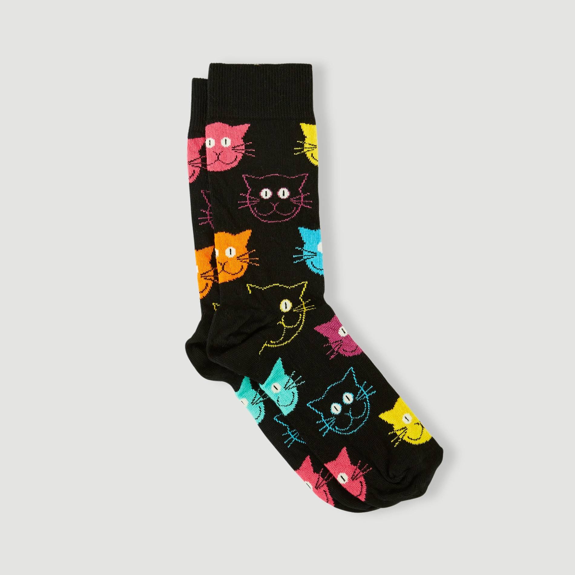 Paire de chaussettes à motif chat en coton HAPPY SOCKS, Multicolore, large image number 1.0