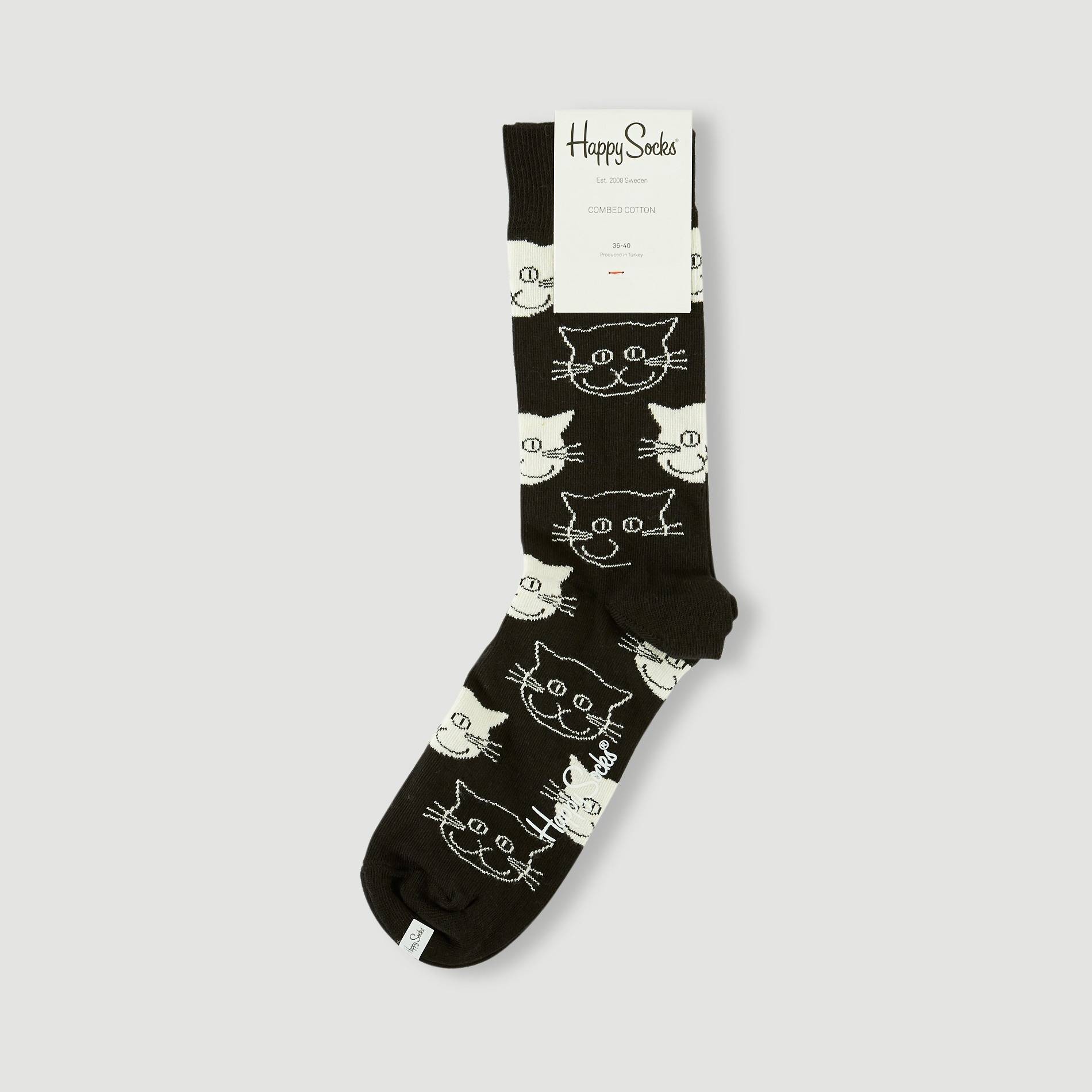 Paire de chaussettes &agrave; motif chat en coton HAPPY SOCKS, Noir, large image number 0