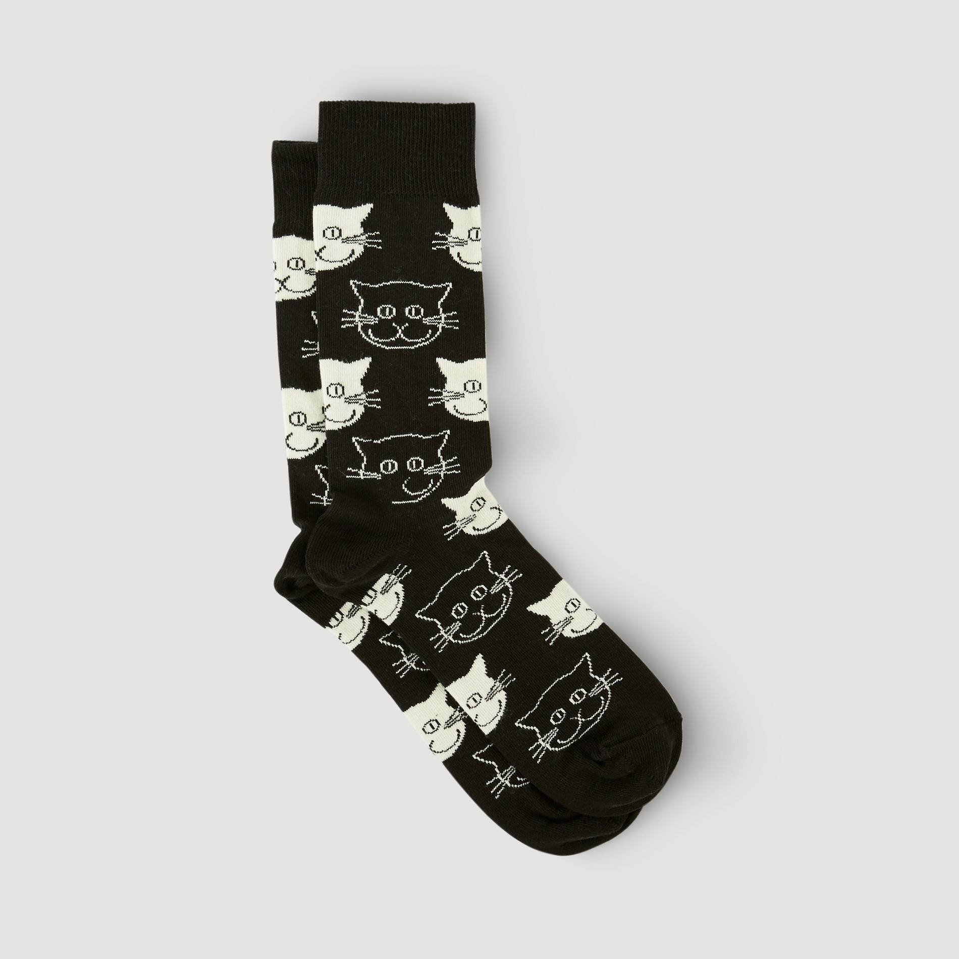 Paire de chaussettes &agrave; motif chat en coton HAPPY SOCKS, Noir, large image number 1