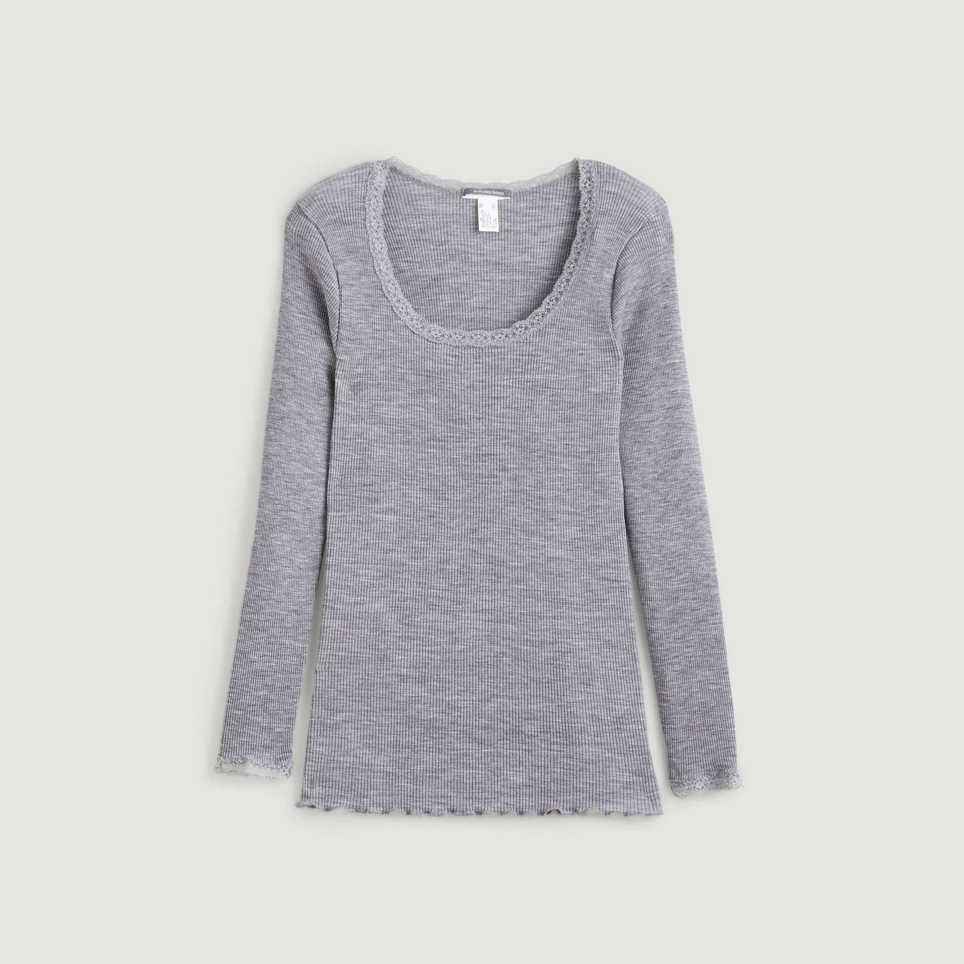 T-shirt en laine et soie à manches longues, Gris clair, large image number 2.0