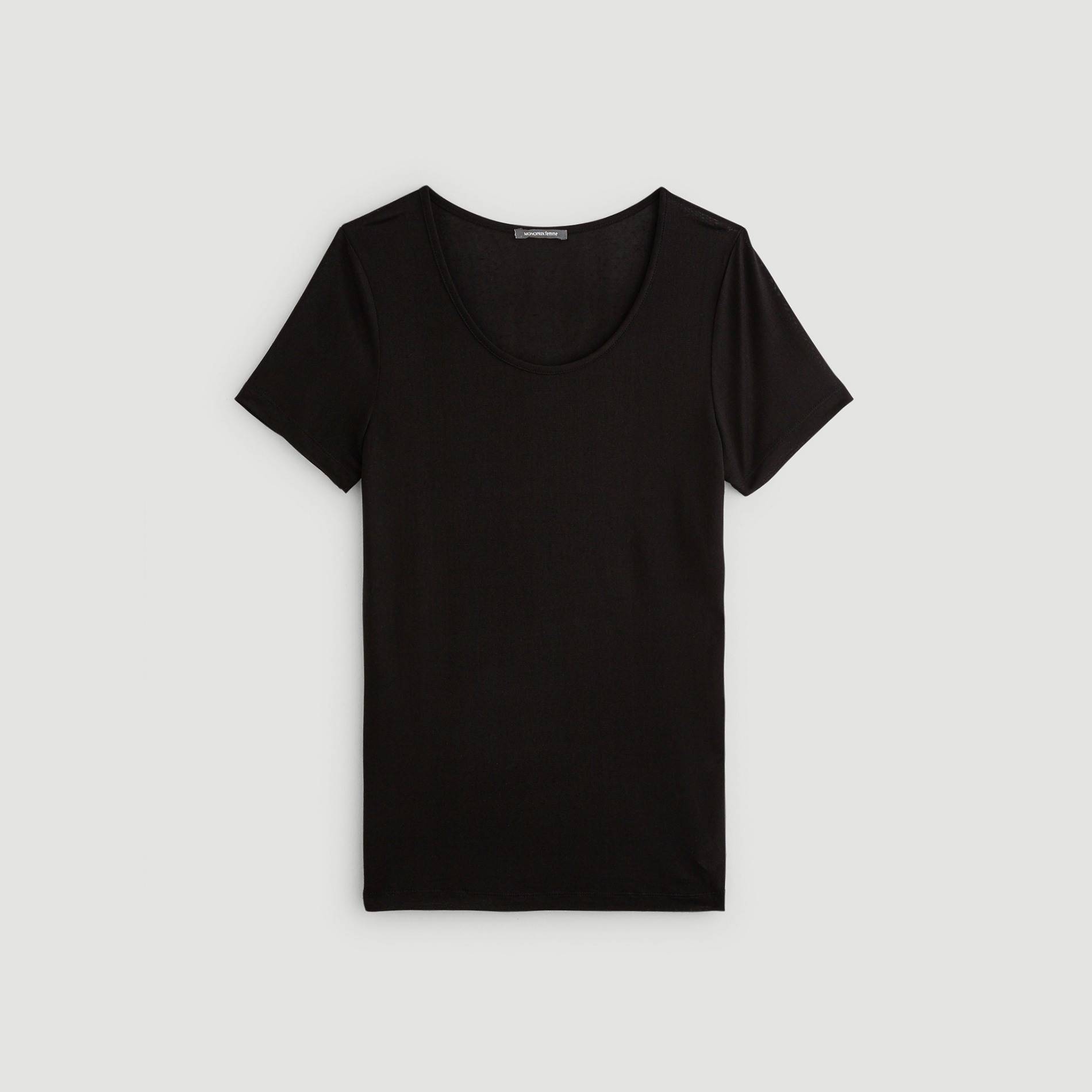 Tshirt manches courtes contenant de la soie, Noir, large image number 2.0