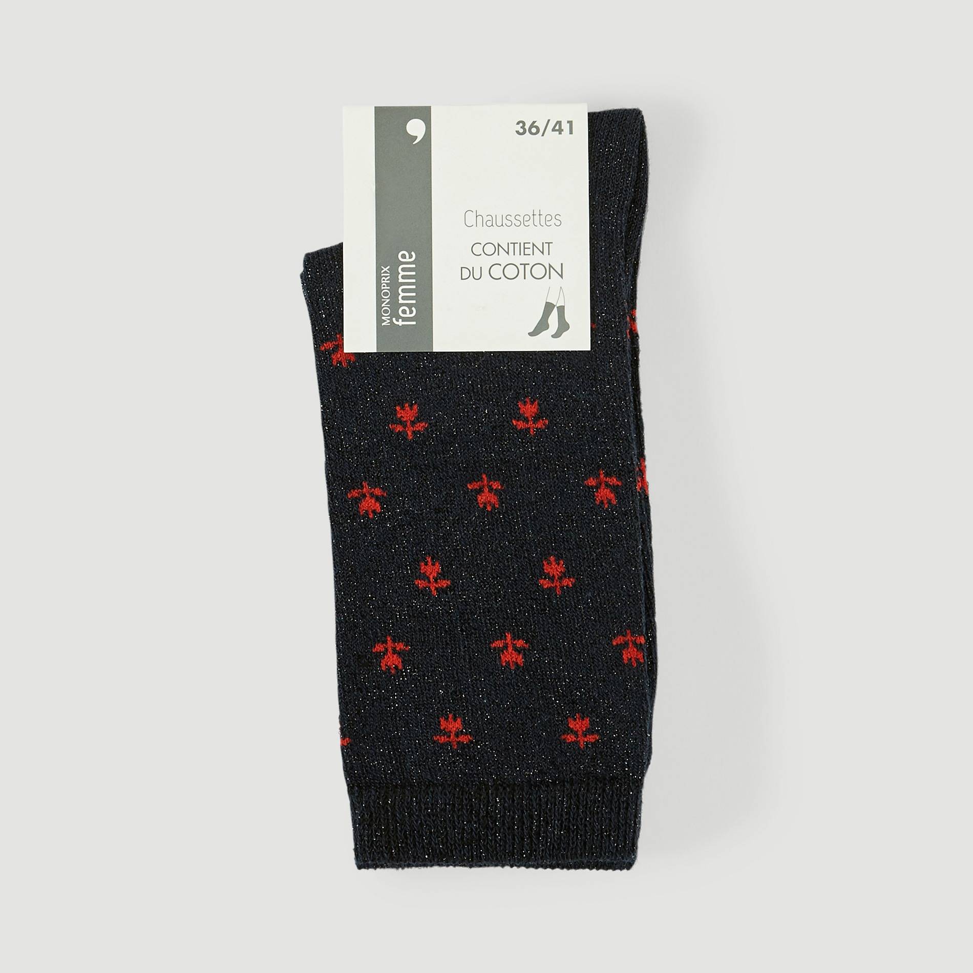 Chaussettes fleurs, Marine, large image number 0