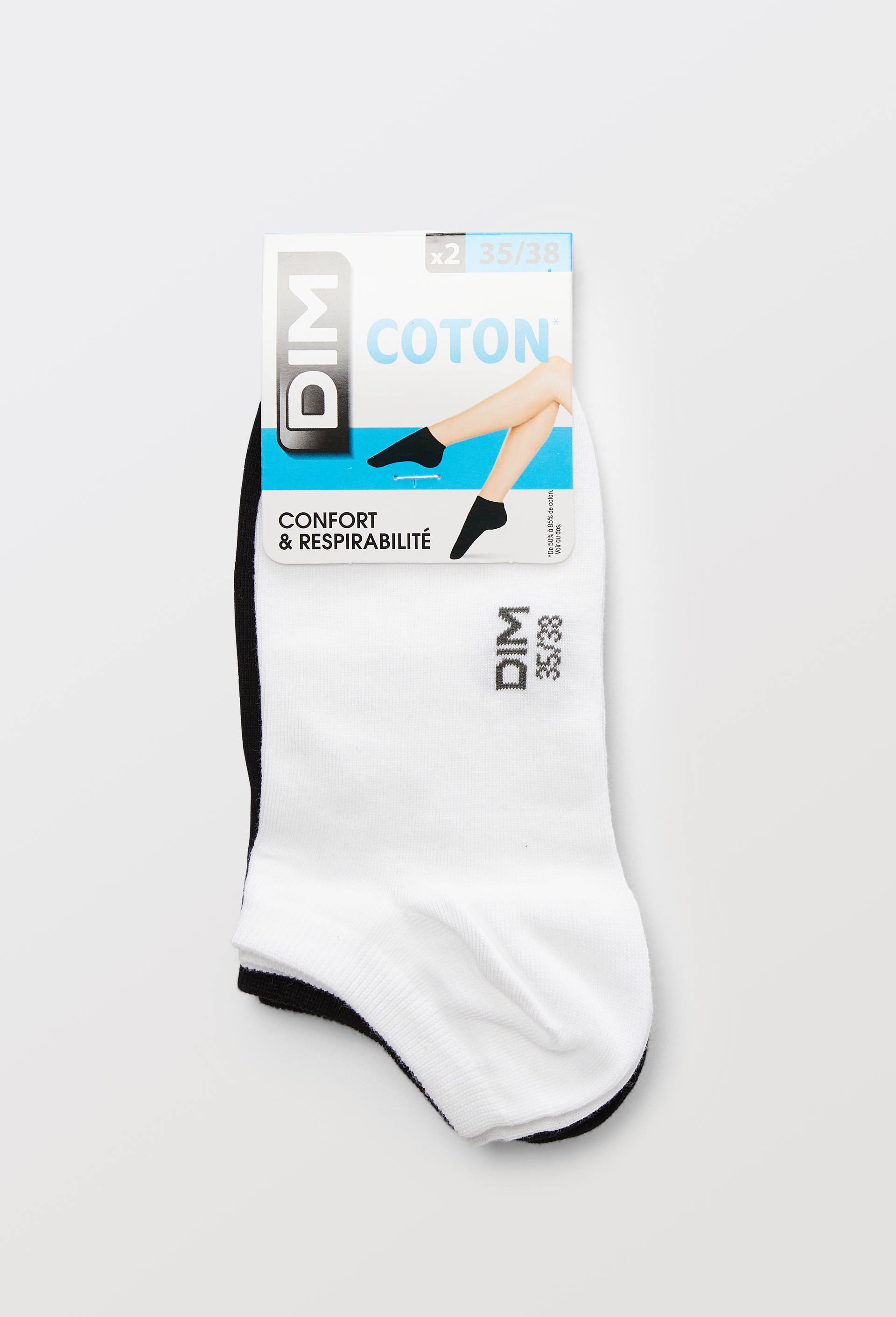 Lot de 2 paires de mini-socquettes en coton DIM, Blanc, large image number 2.0
