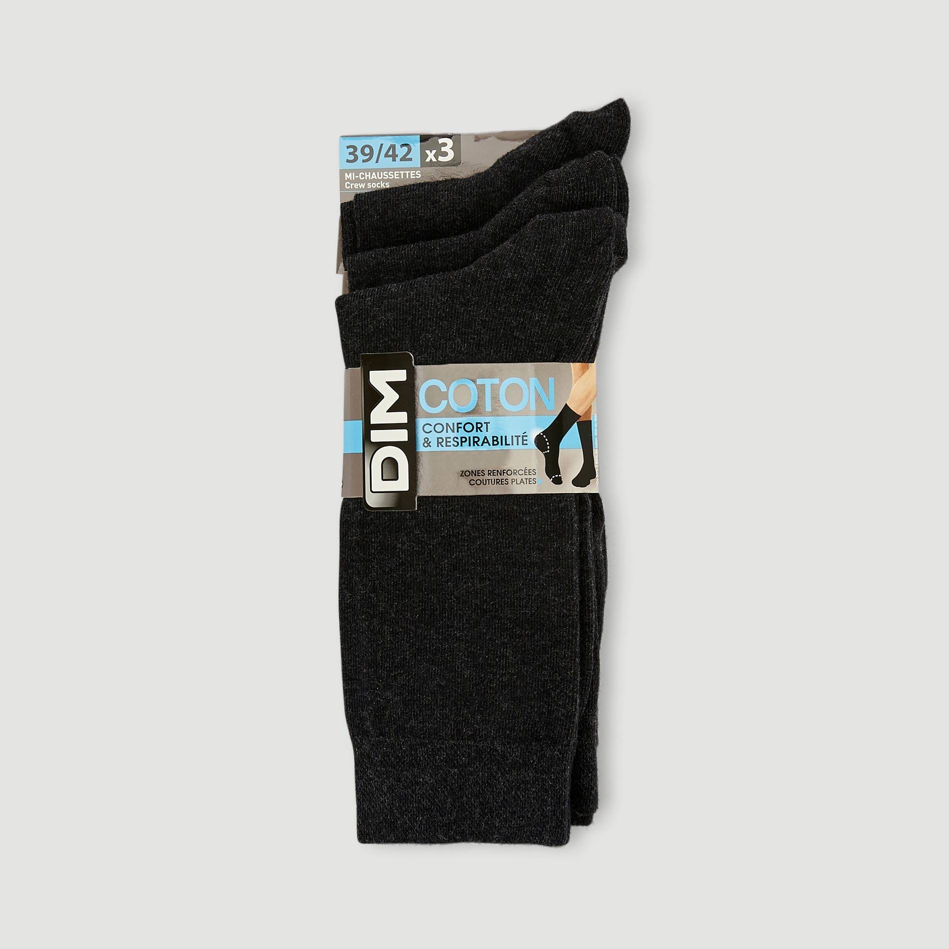 Lot de 3 paires de chaussettes en coton DIM, Gris foncé, swatch image