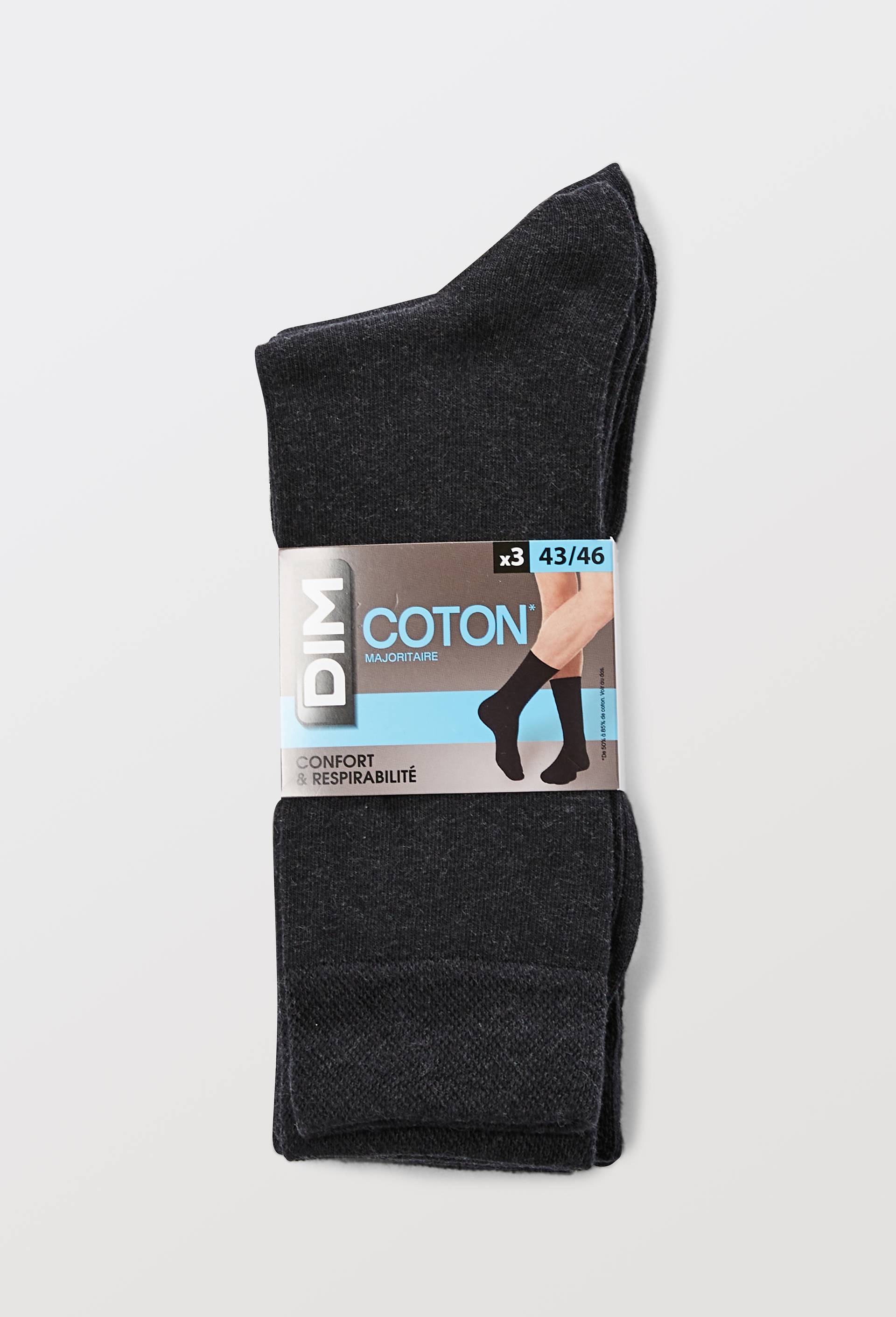 Lot de 3 paires de chaussettes en coton DIM, Gris fonc&eacute;, large image number 2.0