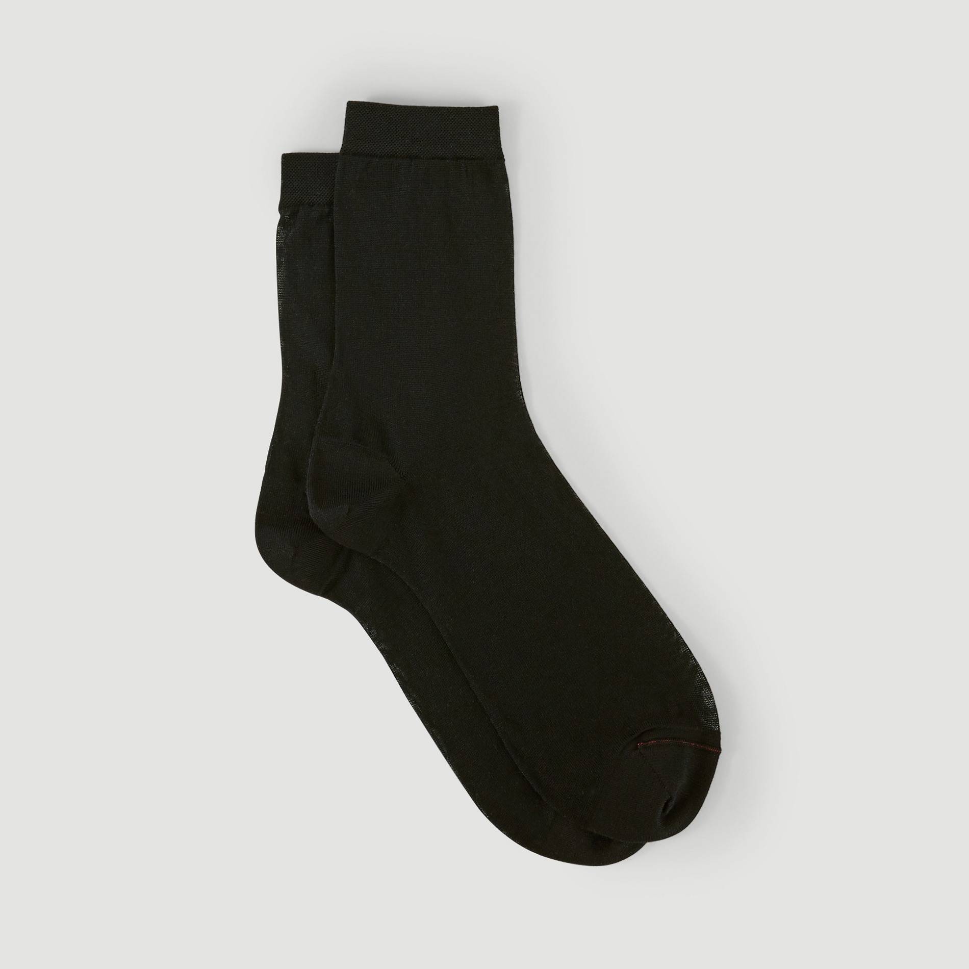 Mi-chaussette unie jersey soie, Noir, large image number 1.0