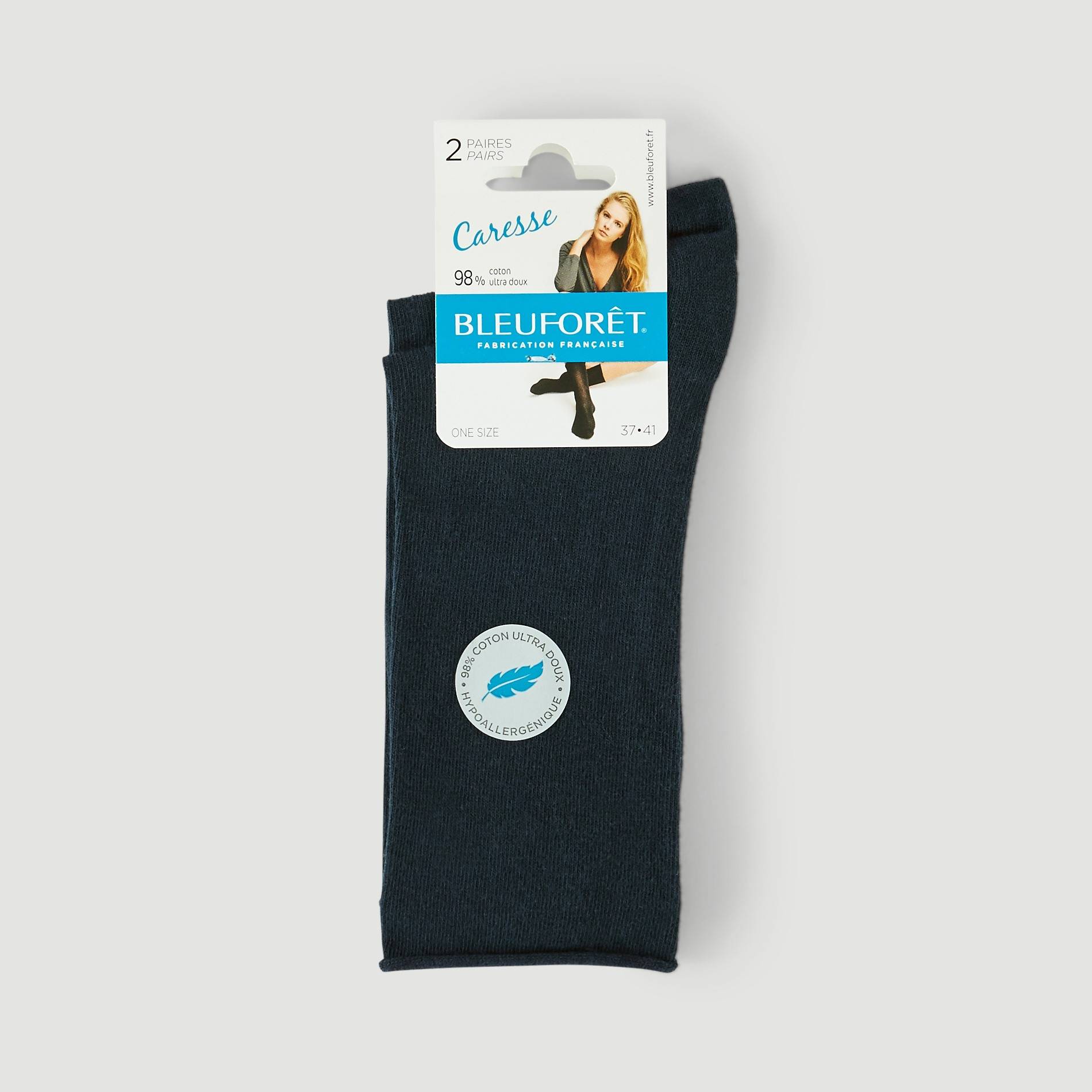 Lot de 2 paires de chaussettes en coton Bleufor&ecirc;t, Bleu fonc&eacute;, large image number 0