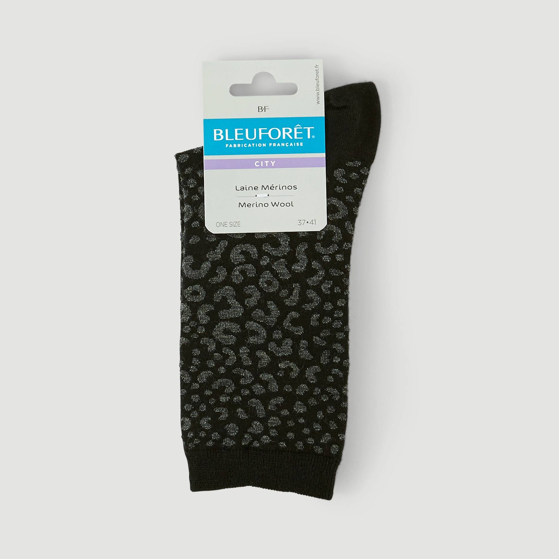 Chaussettes laine merinos panthère, Noir, large image number 0.0