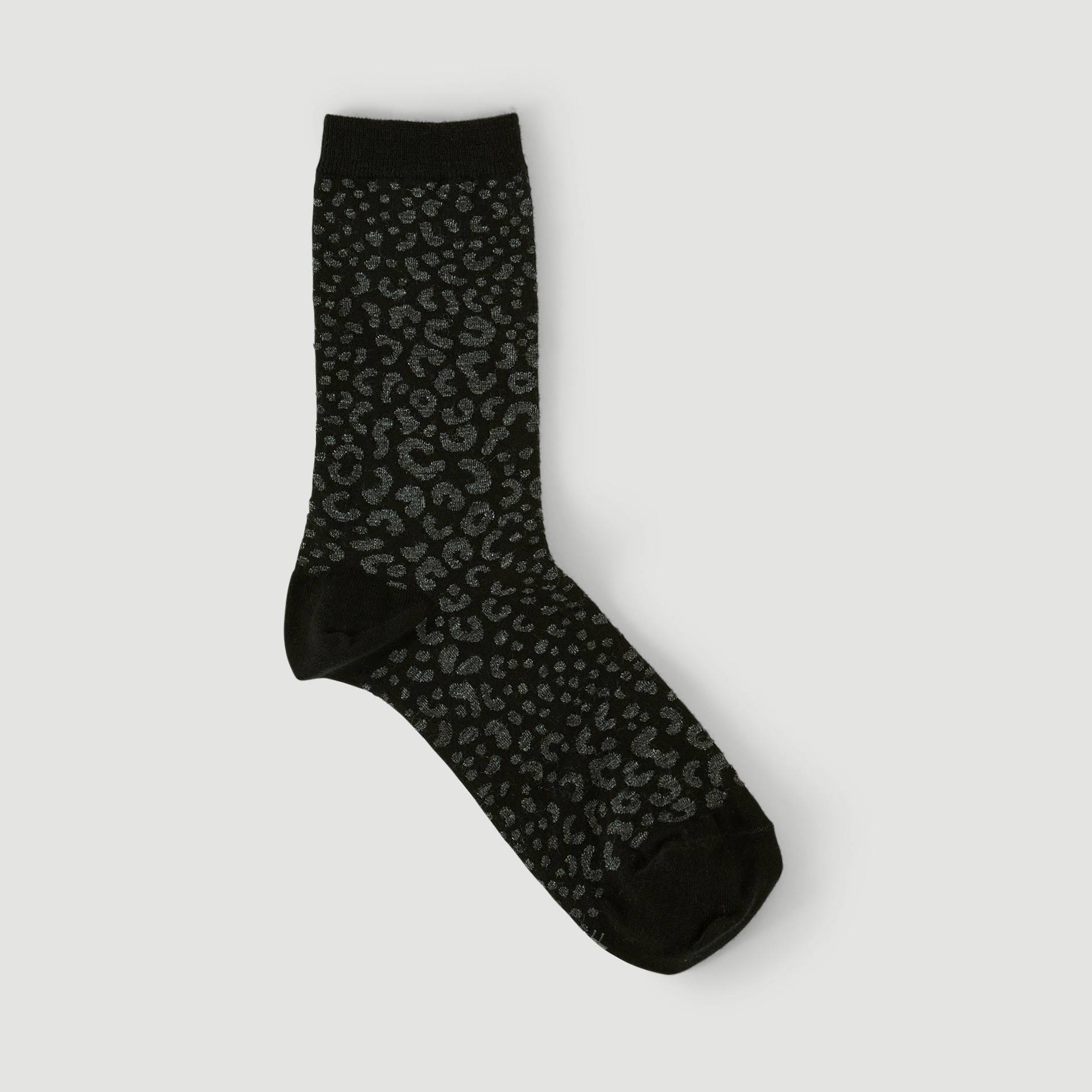 Chaussettes laine merinos panthère, Noir, large image number 1