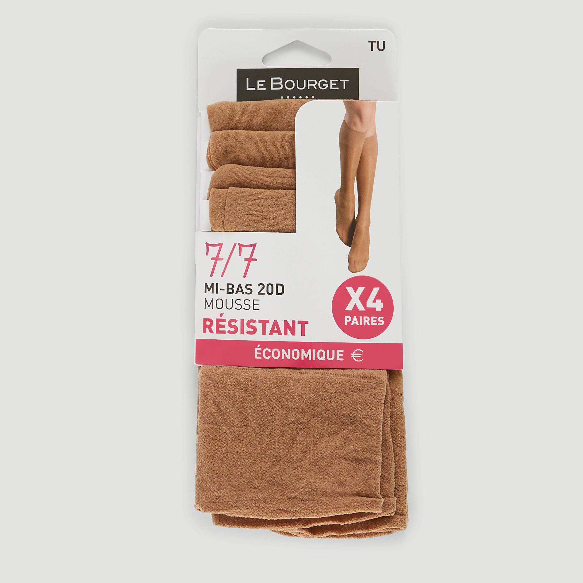 Lot de 4 mi bas en mousse Le Bourget, Beige clair, large image number 0