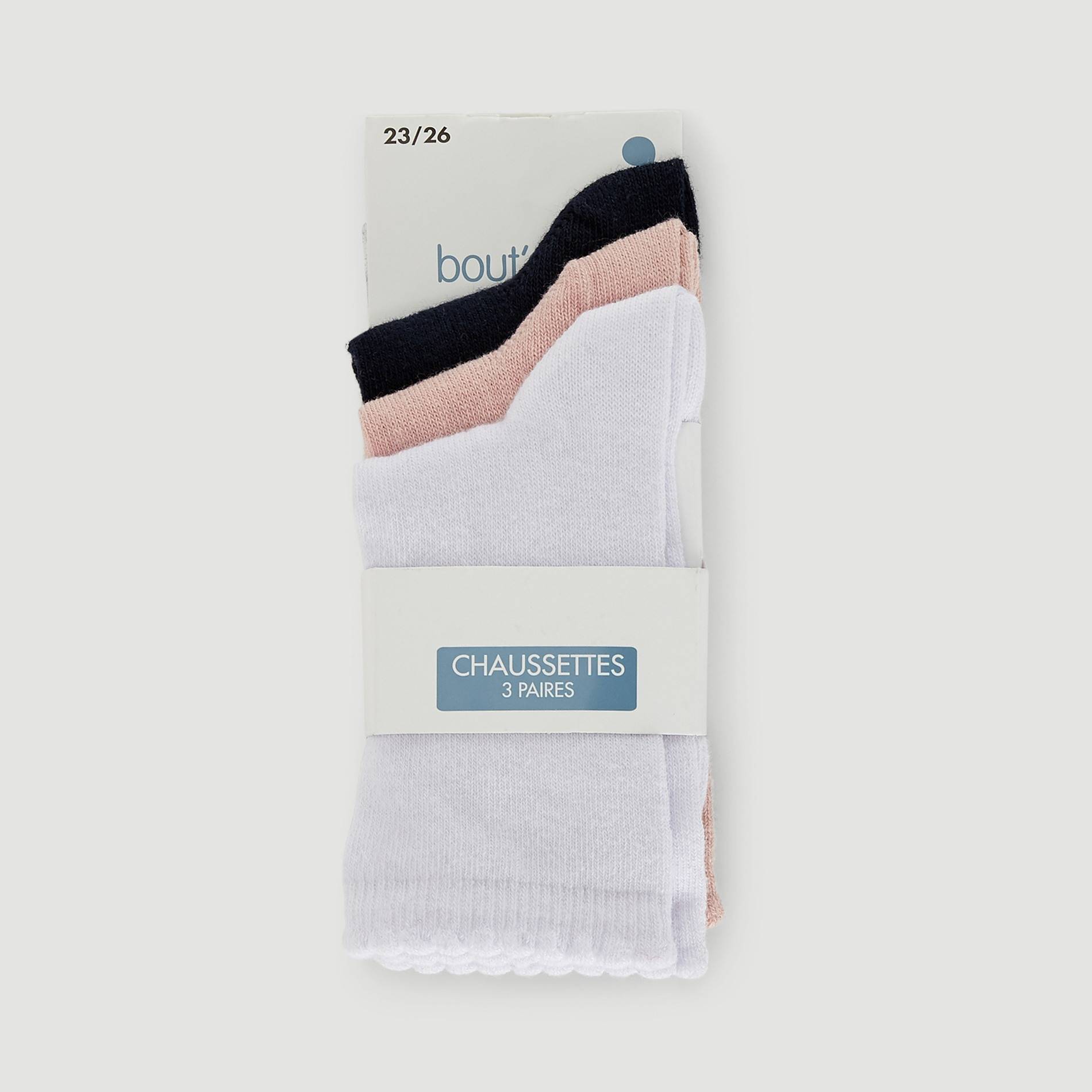 Lot de 3 paires de chaussettes bord cocotte, Vieux rose, large image number 0.0