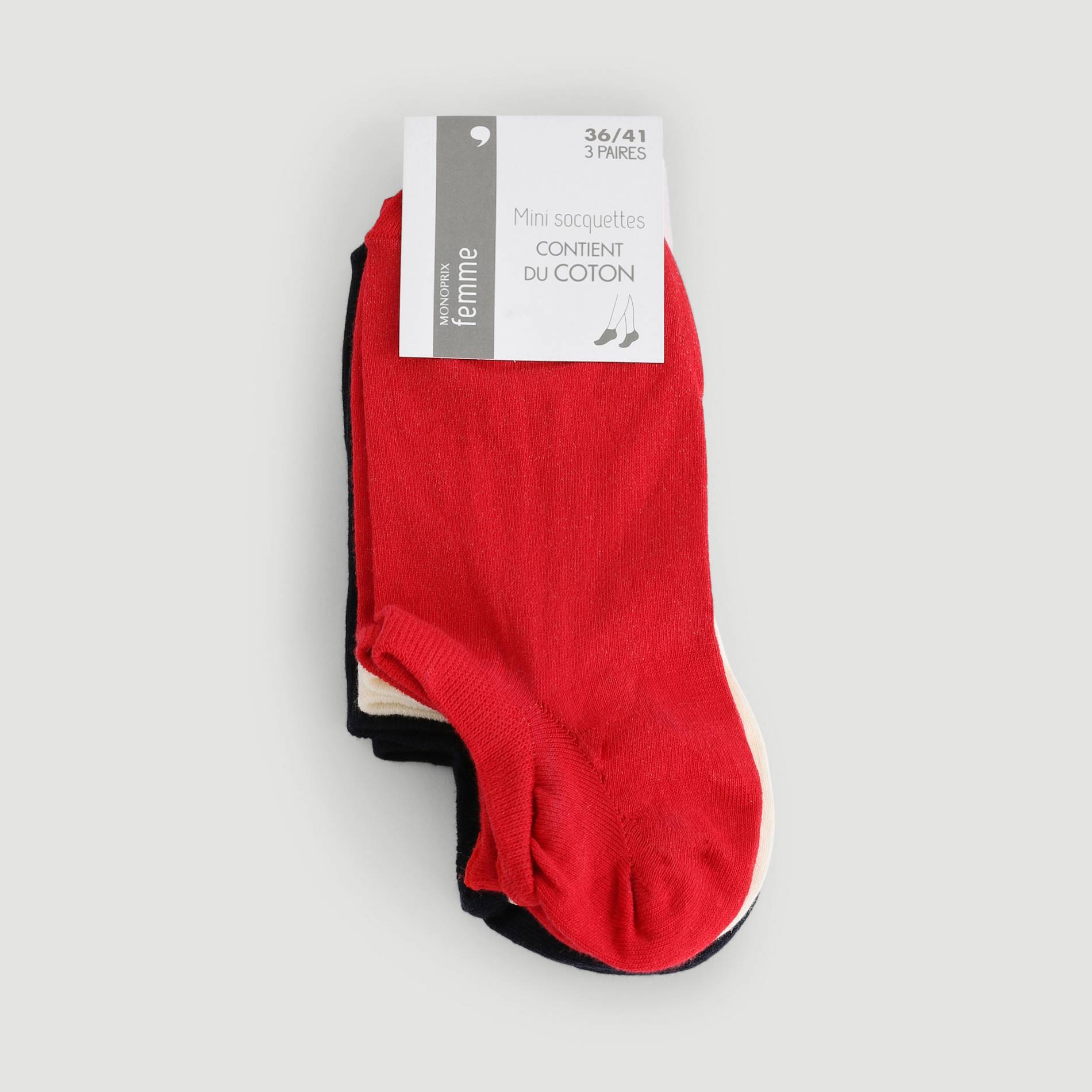 Lot de 3 paires de mini-socquettes en coton, Rouge, large image number 0
