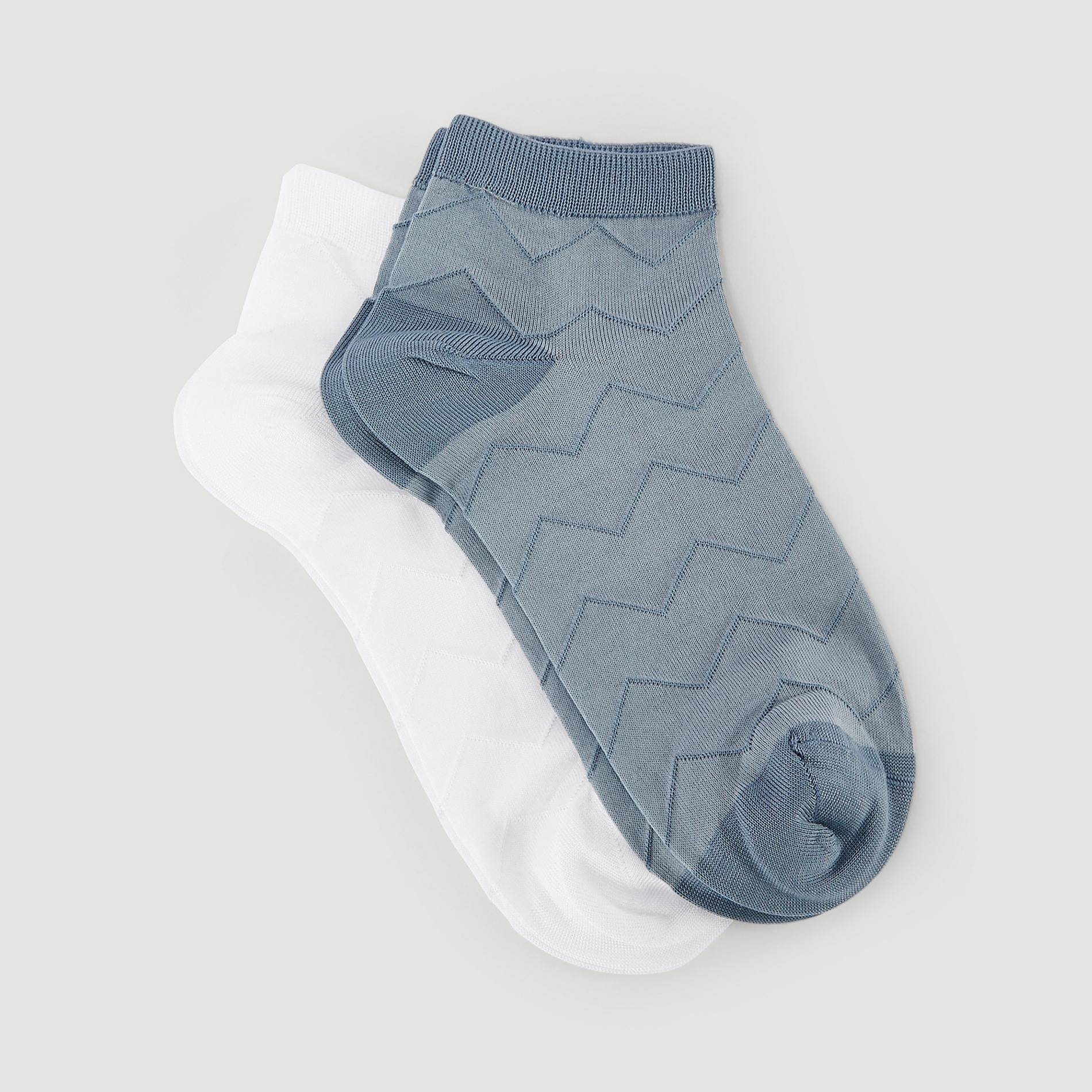 Lot de 2 paires de mini-socquettes fantaisie en fil d'écosse, Bleu, swatch image