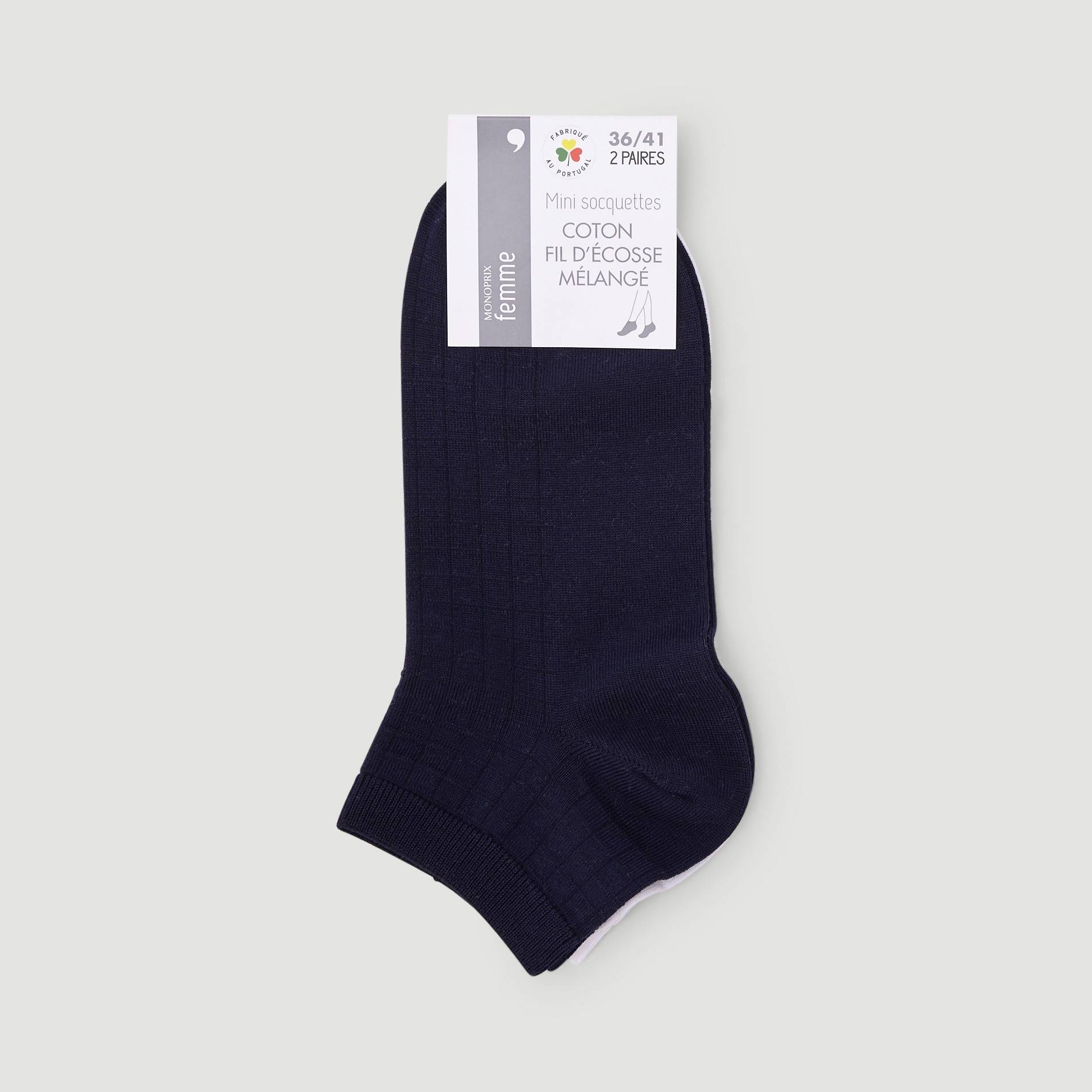 Lot de 2 paires de mini-socquettes fantaisie en fil d'écosse, Marine, swatch image