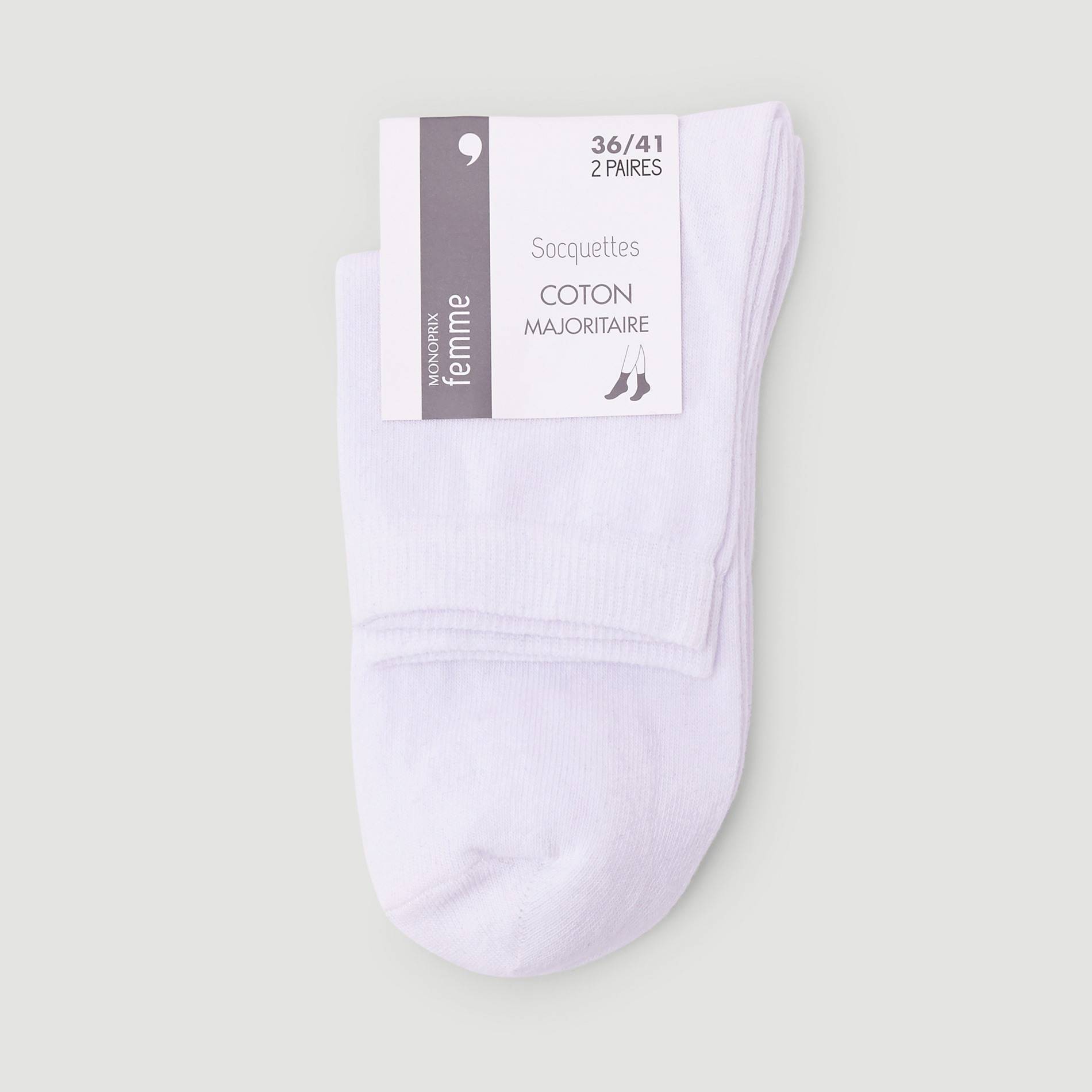 Mi-chaussette  sport lot x2, Blanc, large image number 0
