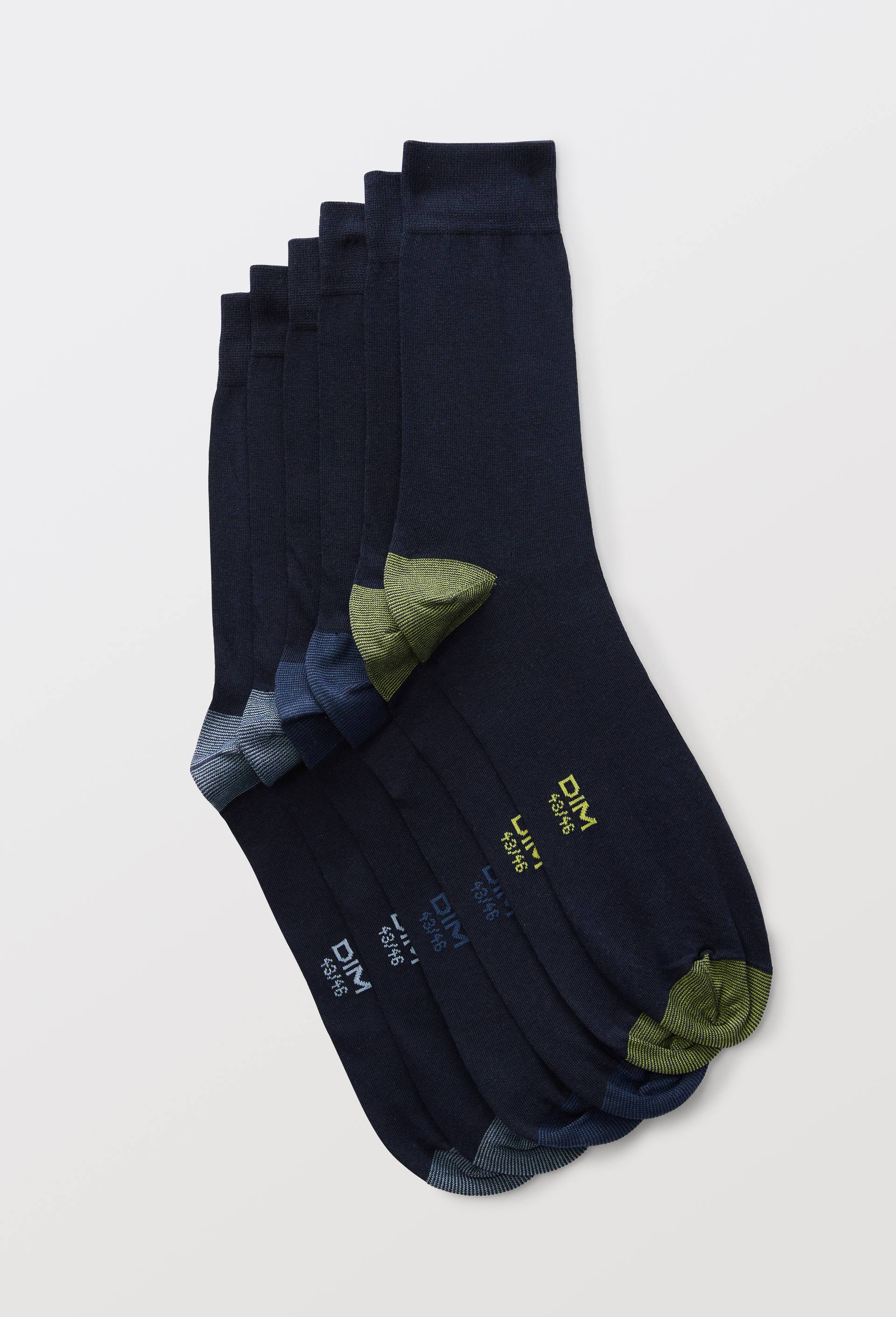 Lot de 3 paires de chaussettes talon pointe en coton DIM, Bleu fonc&eacute;, swatch image