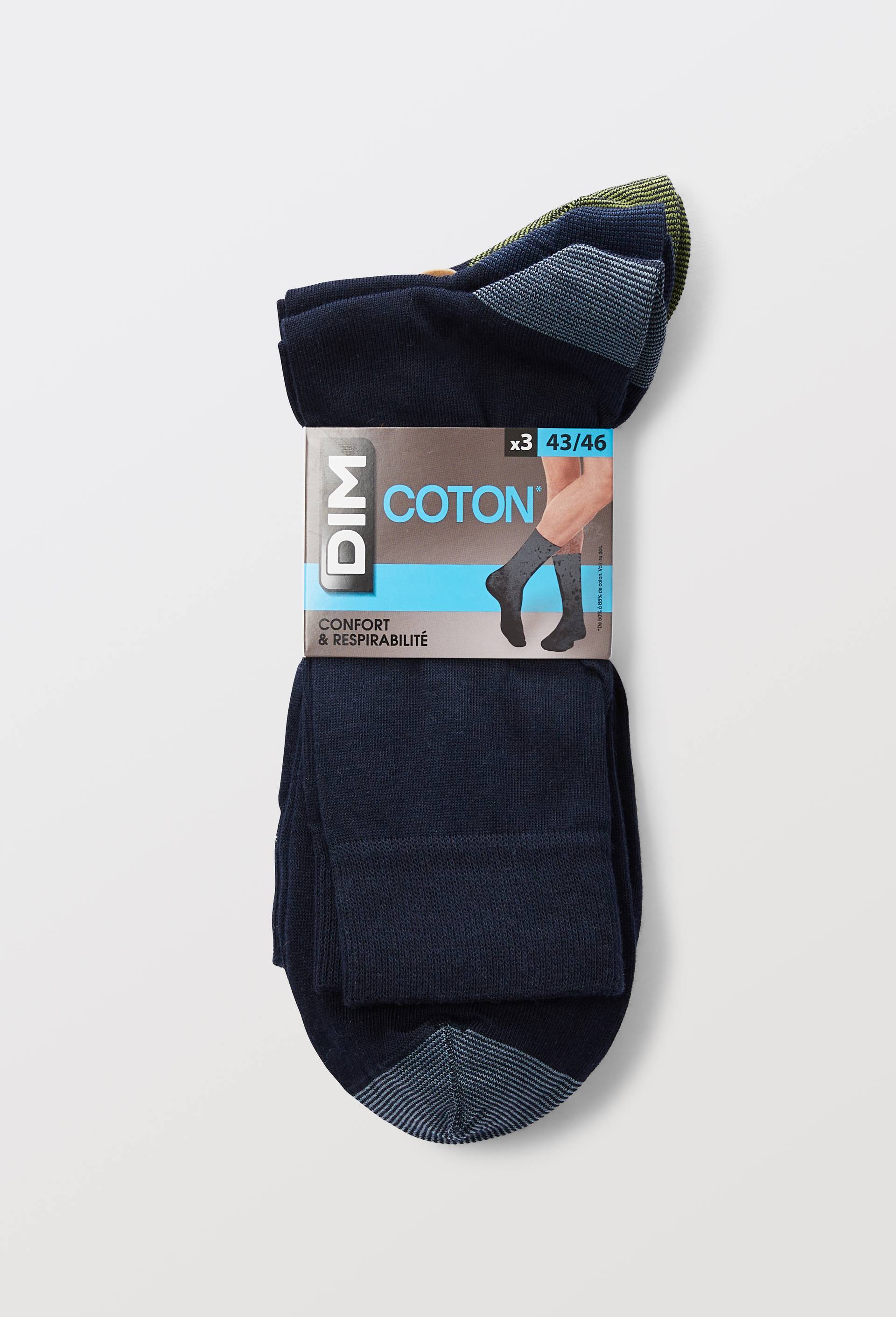 Lot de 3 paires de chaussettes talon pointe en coton DIM, Bleu fonc&eacute;, large image number 2