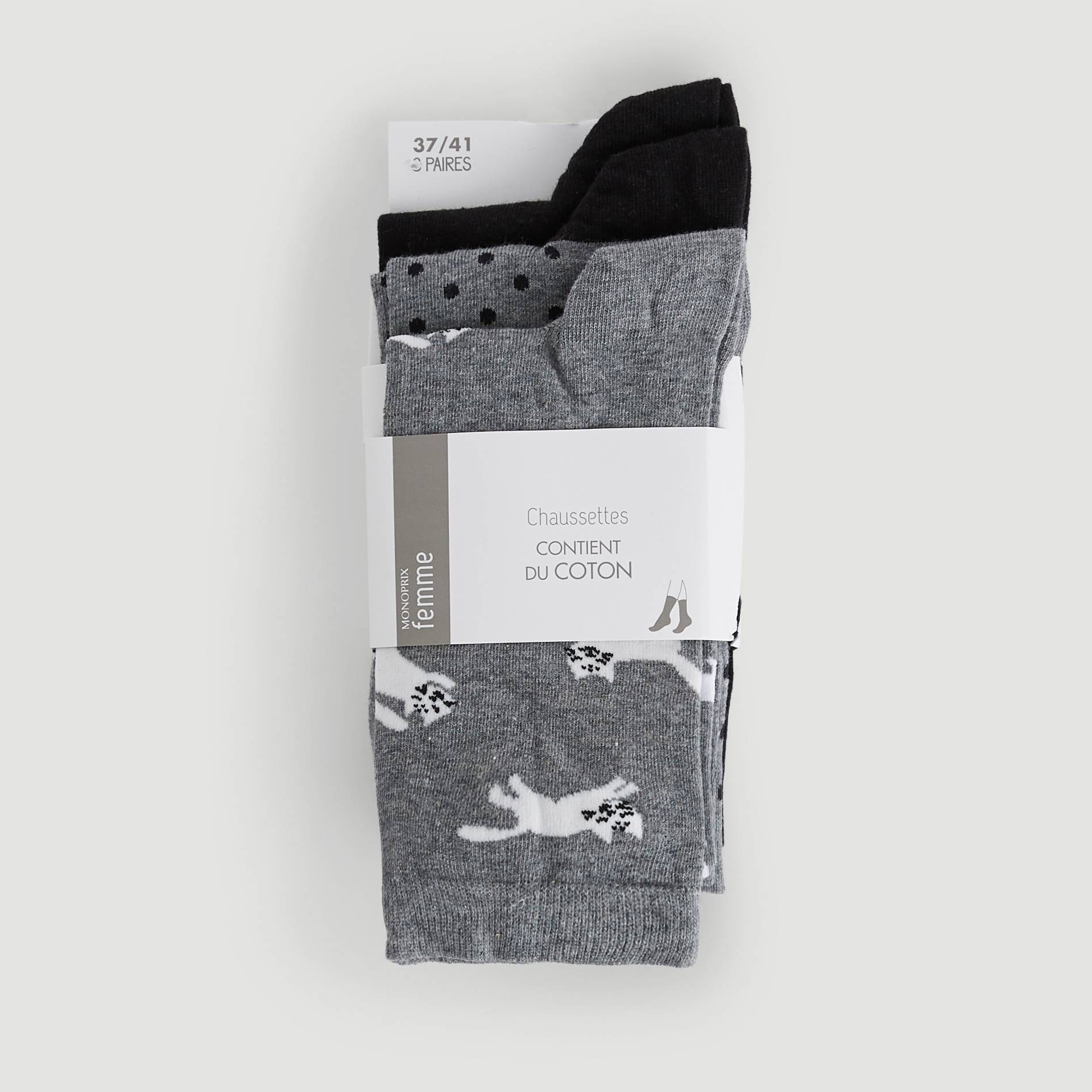 Lot de 3 paires de chaussettes motif chat, Gris, large image number 0