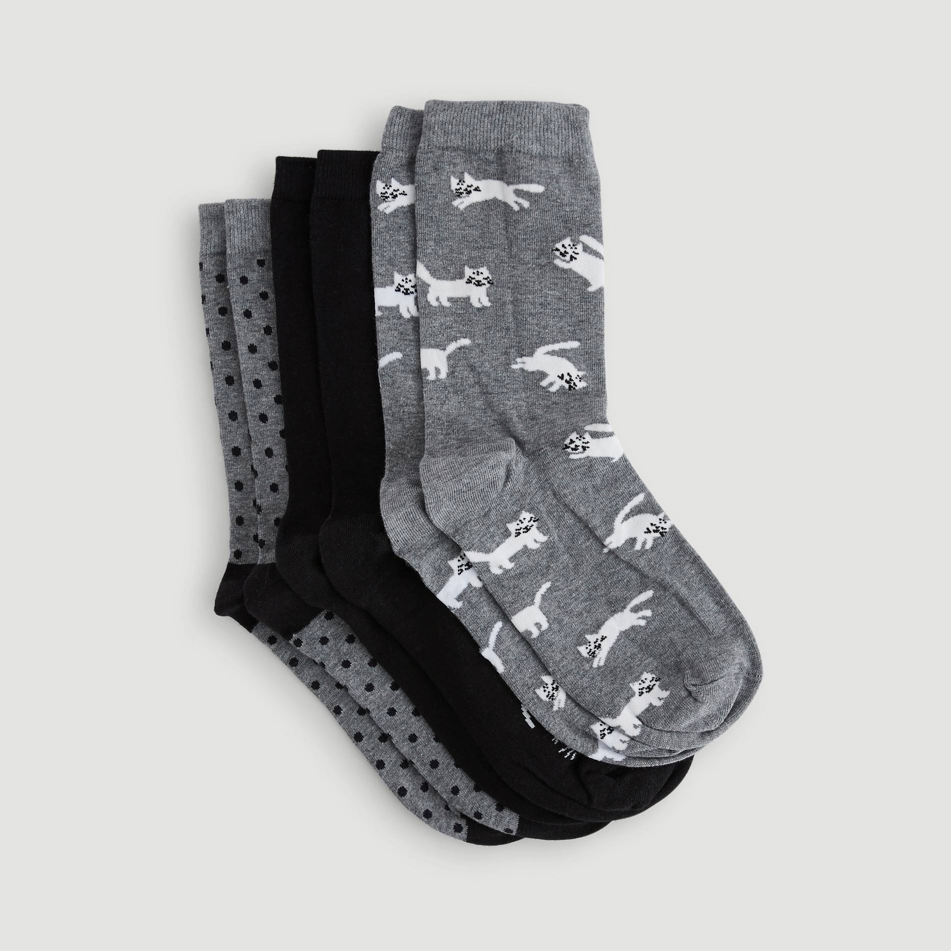 Lot de 3 paires de chaussettes motif chat, Gris, large image number 1