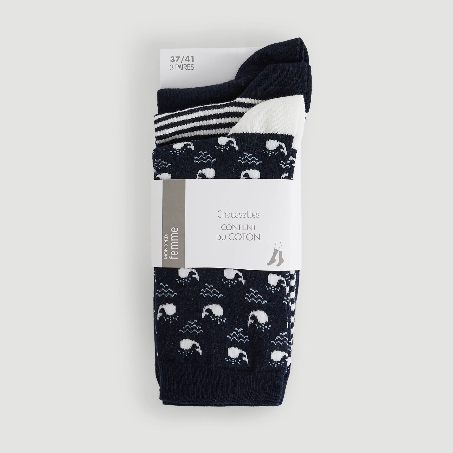 Pocket chaussettes imprimées baleines, Marine, large image number 0