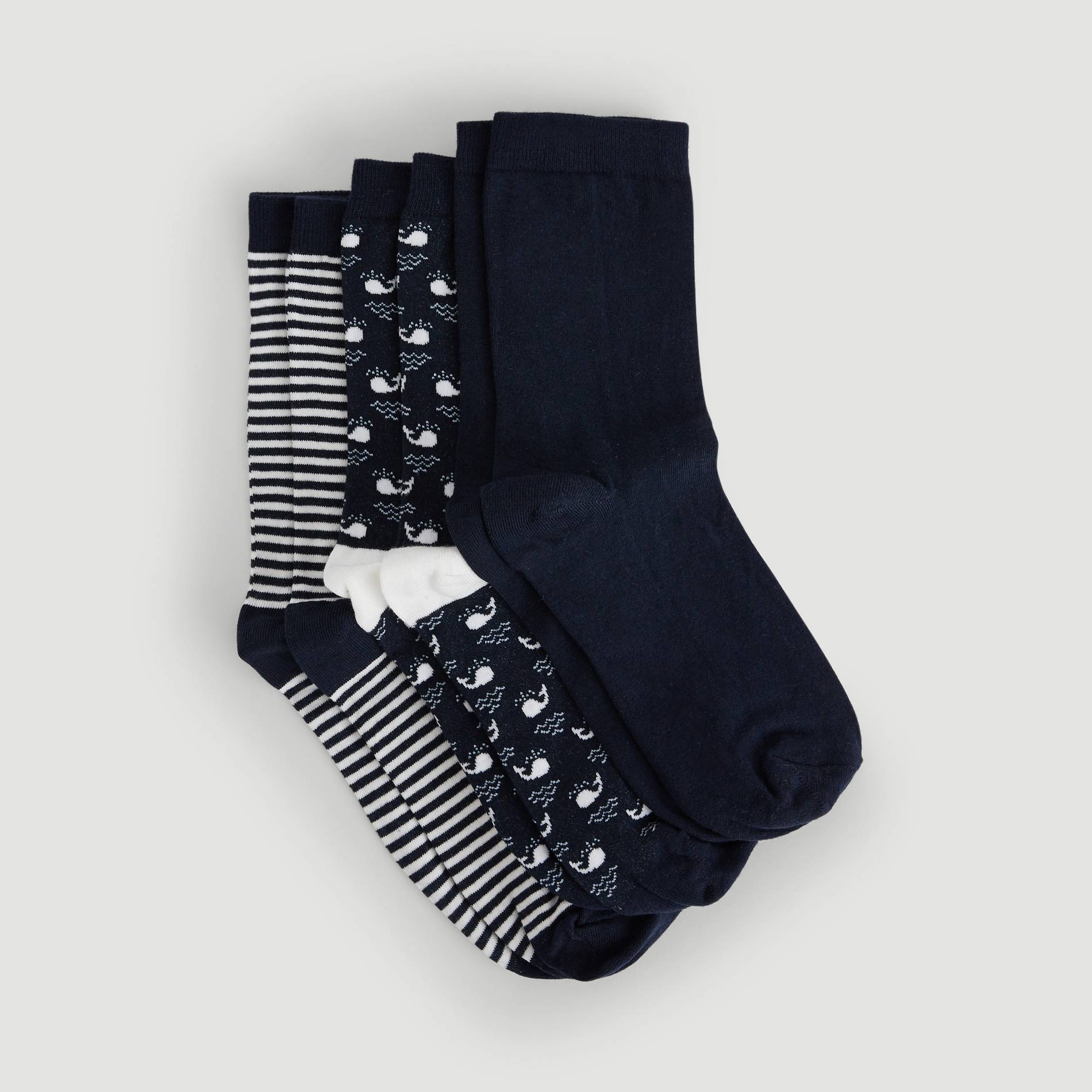 Pocket chaussettes imprimées baleines, Marine, large image number 1