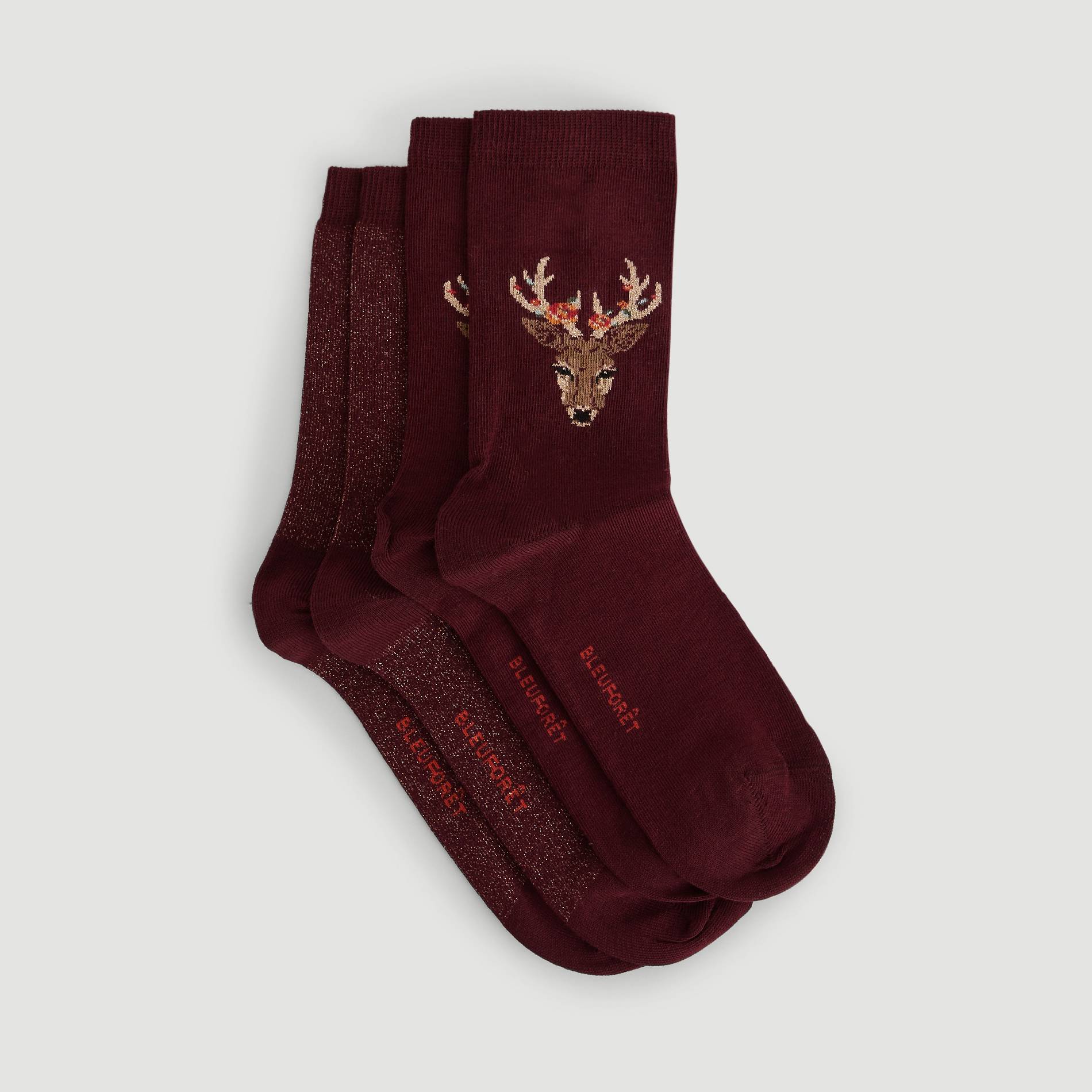 Lot de 2 paires de chaussettes en laine, Bordeaux, large image number 1.0