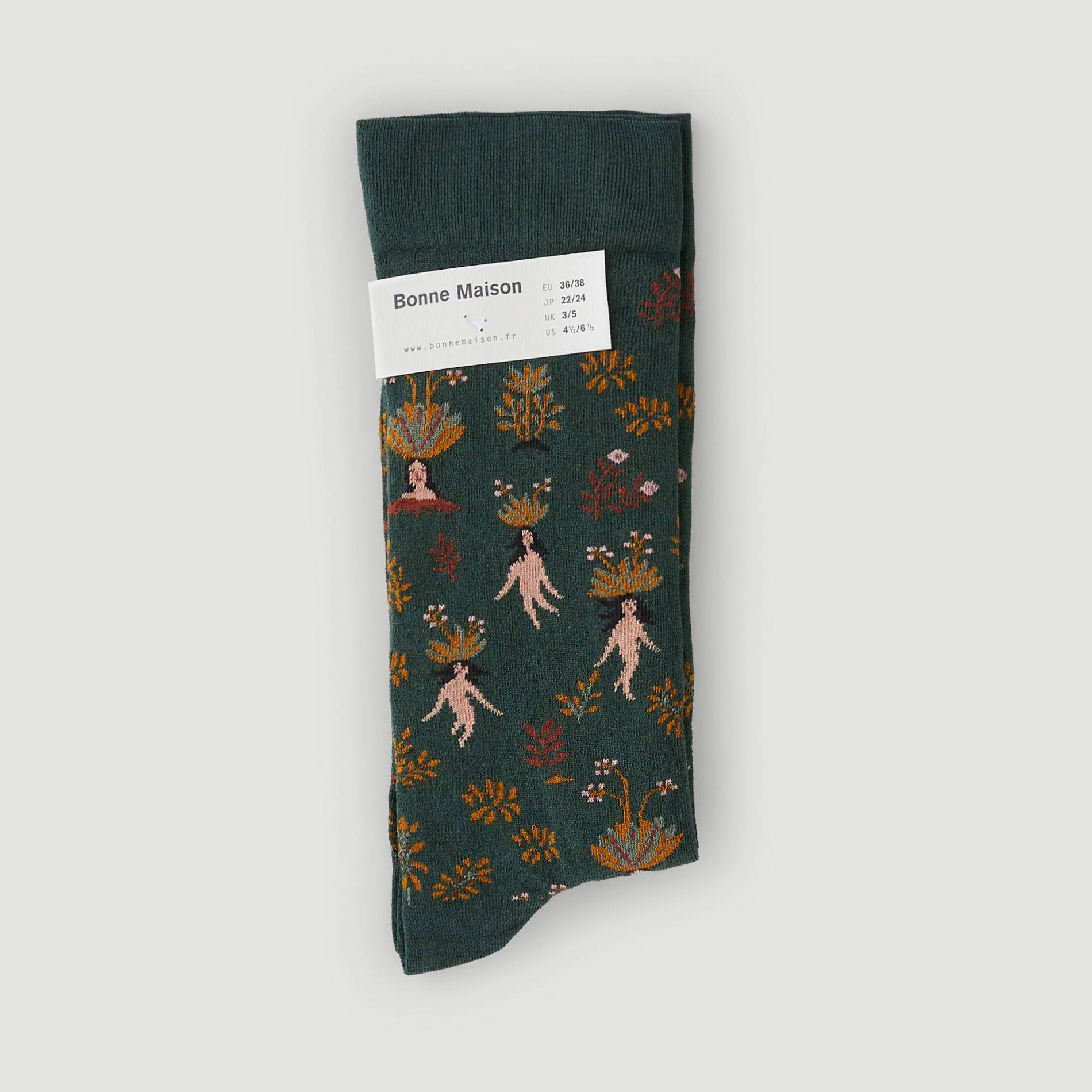 Chaussettes imprimées feuilles, Vert, large image number 0