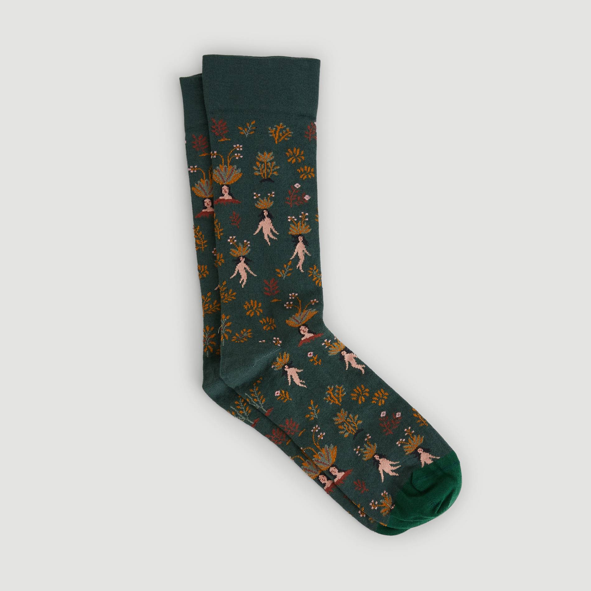 Chaussettes imprimées feuilles, Vert, large image number 1