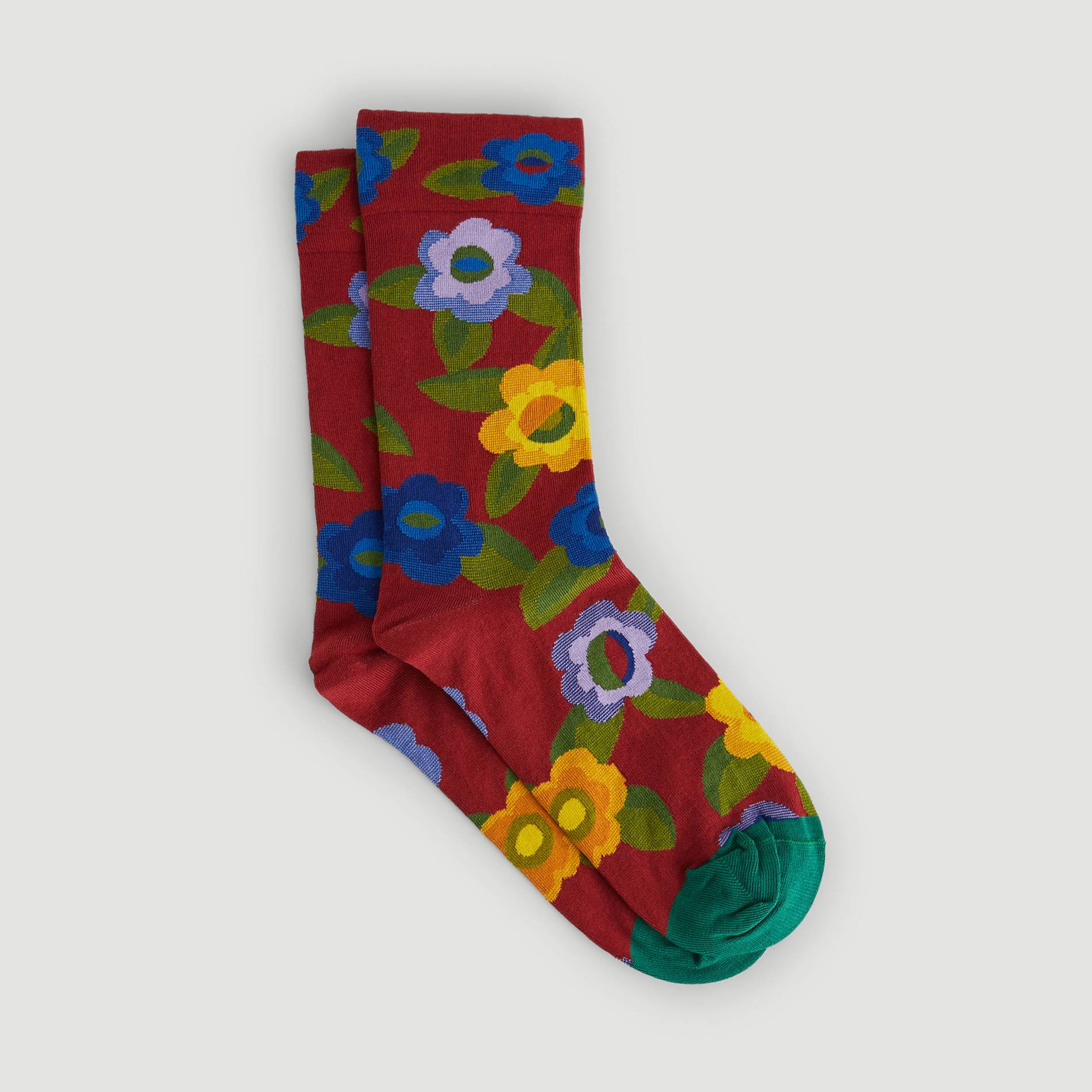 Chaussettes imprimées fleurs, Marron, large image number 1.0
