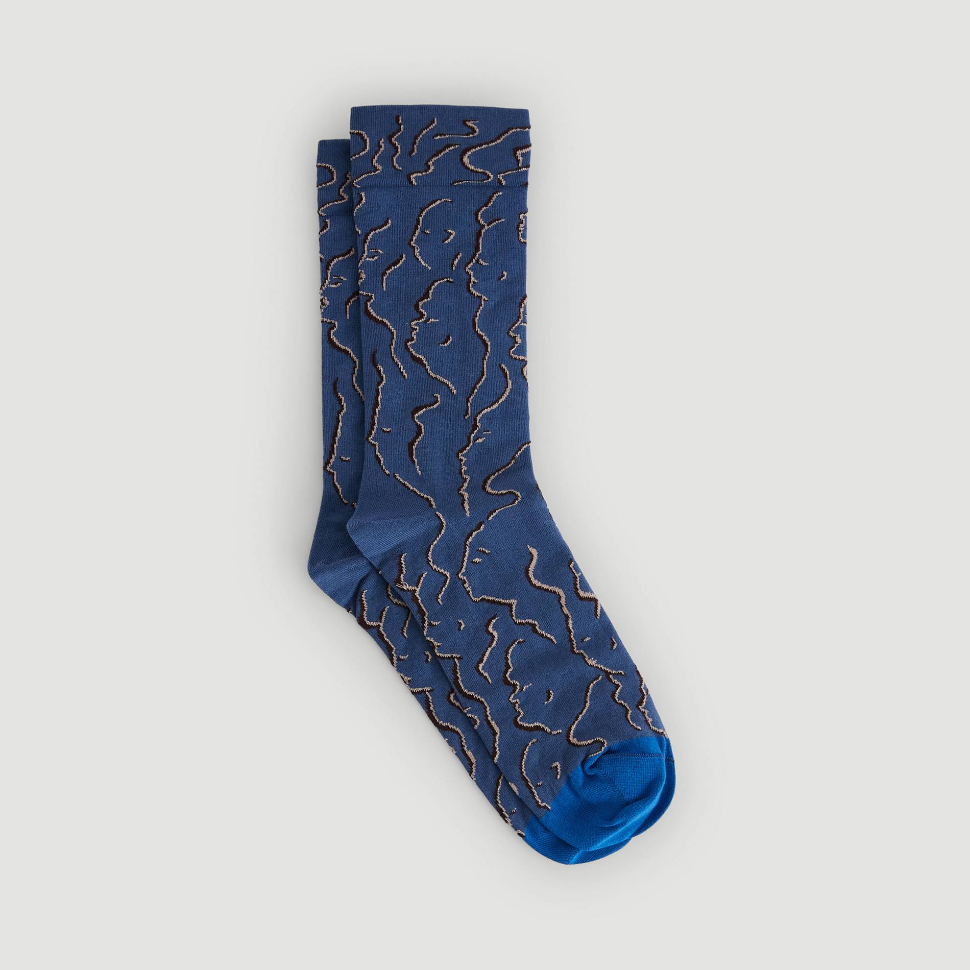 Chaussettes imprimées visages, BLEU, large image number 1