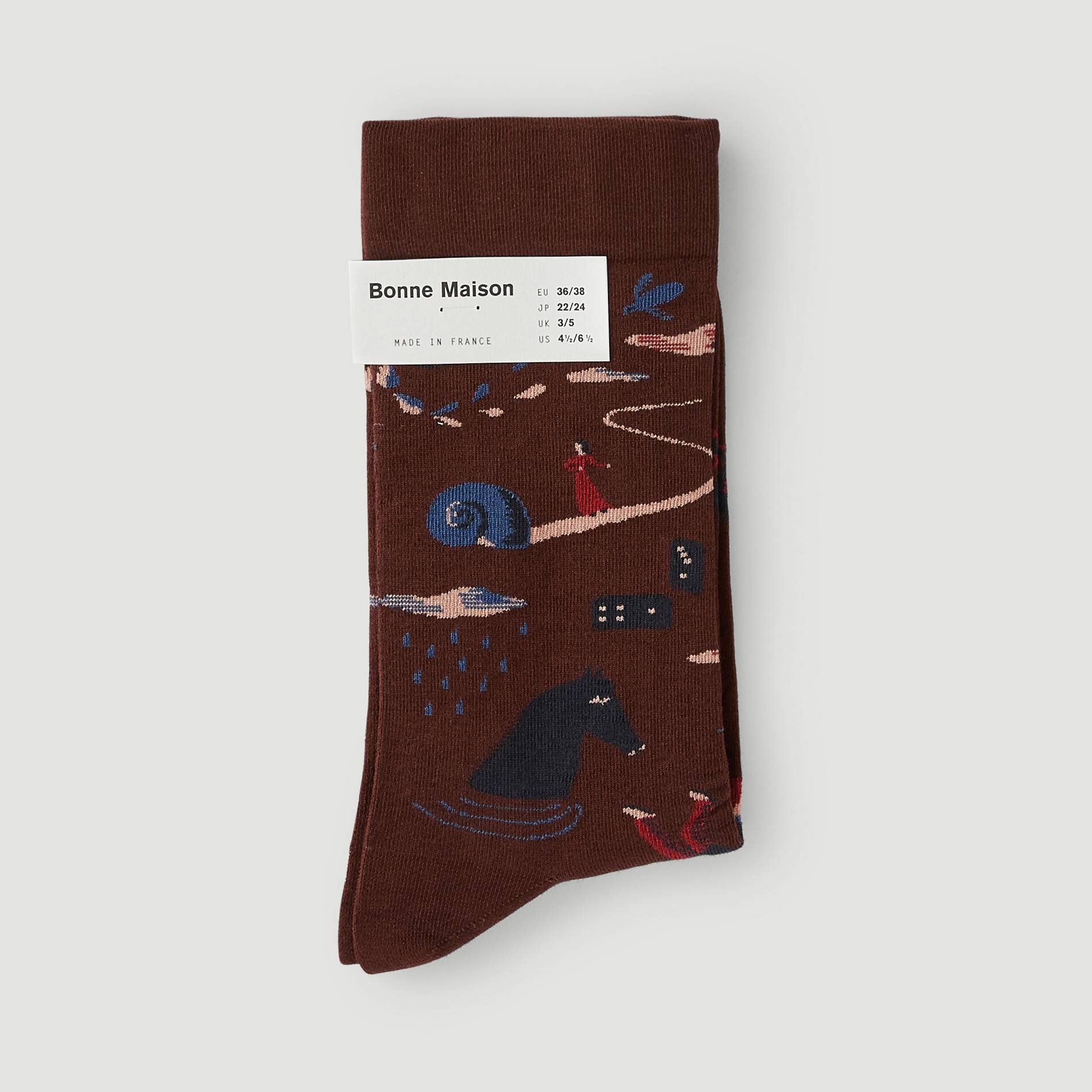 Chaussettes imprimées chevaux, Marron, large image number 0.0