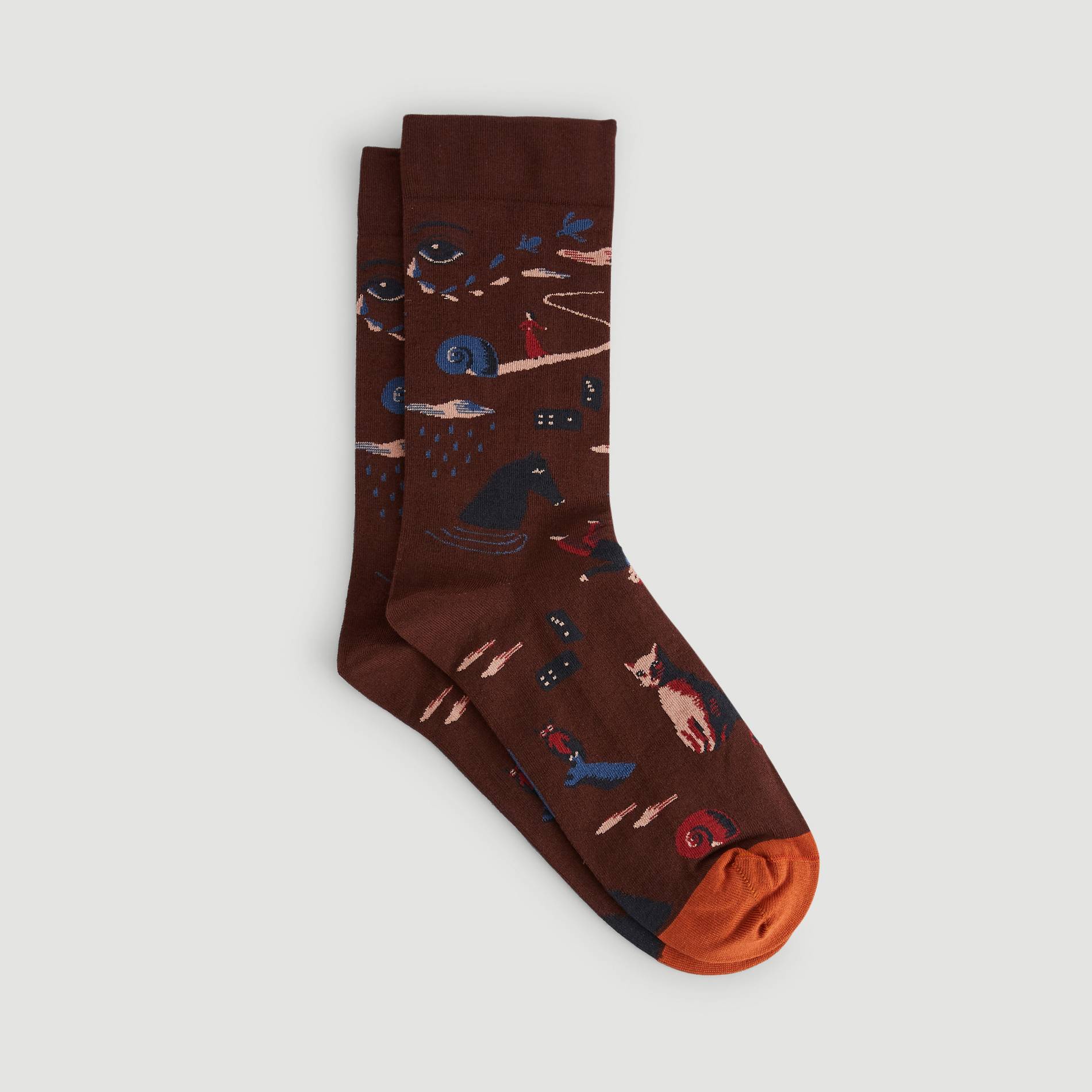 Chaussettes imprimées chevaux, Marron, large image number 1.0