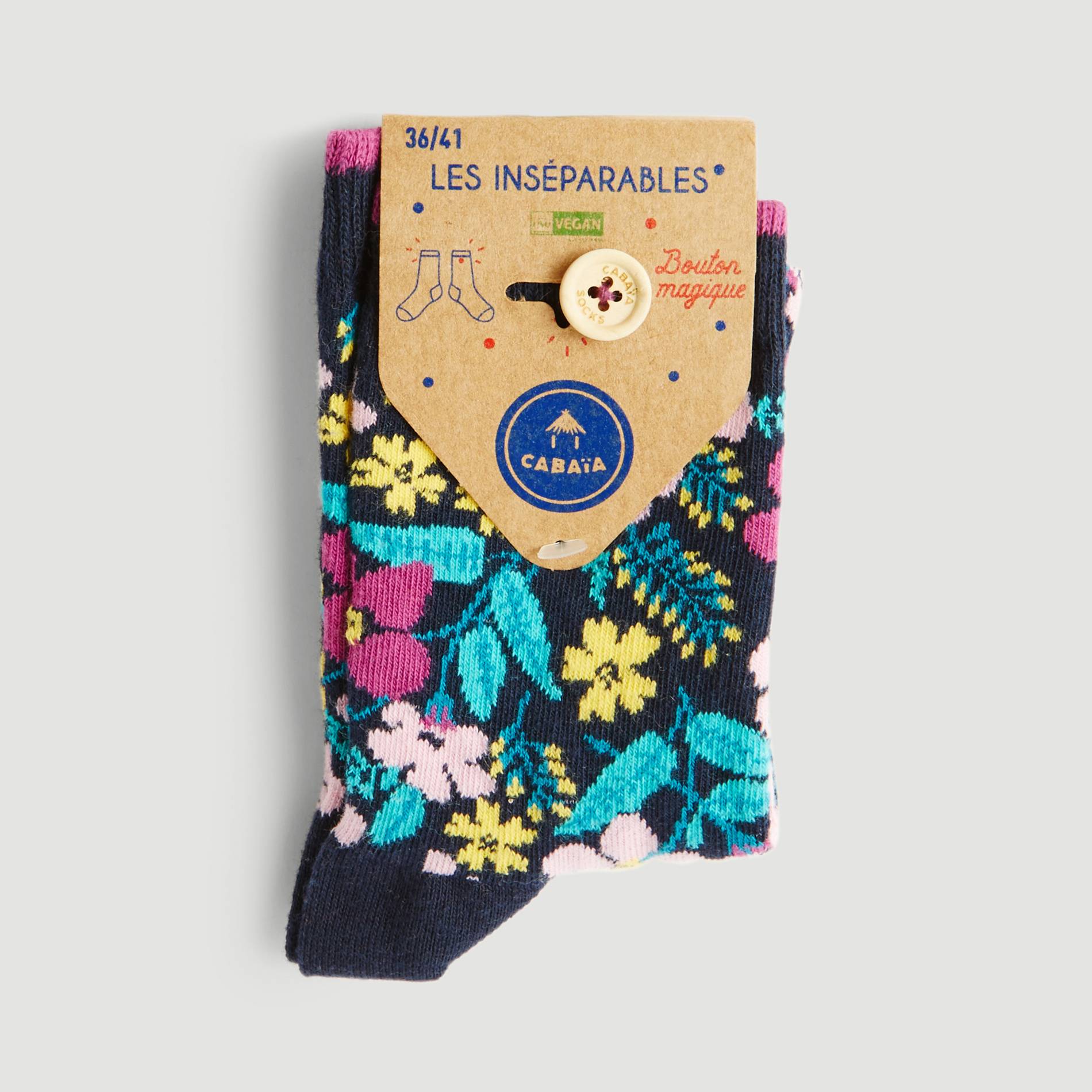 Chaussettes imprimées fleurs, Rose, large image number 0
