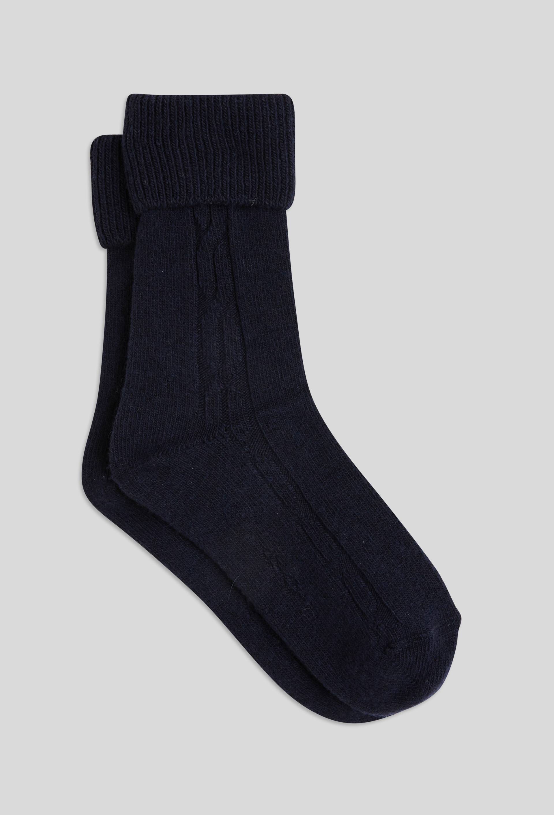 Paire de chaussettes torsad&eacute;es en laine et cachemire Le Bourget, Bleu fonc&eacute;, large image number 1