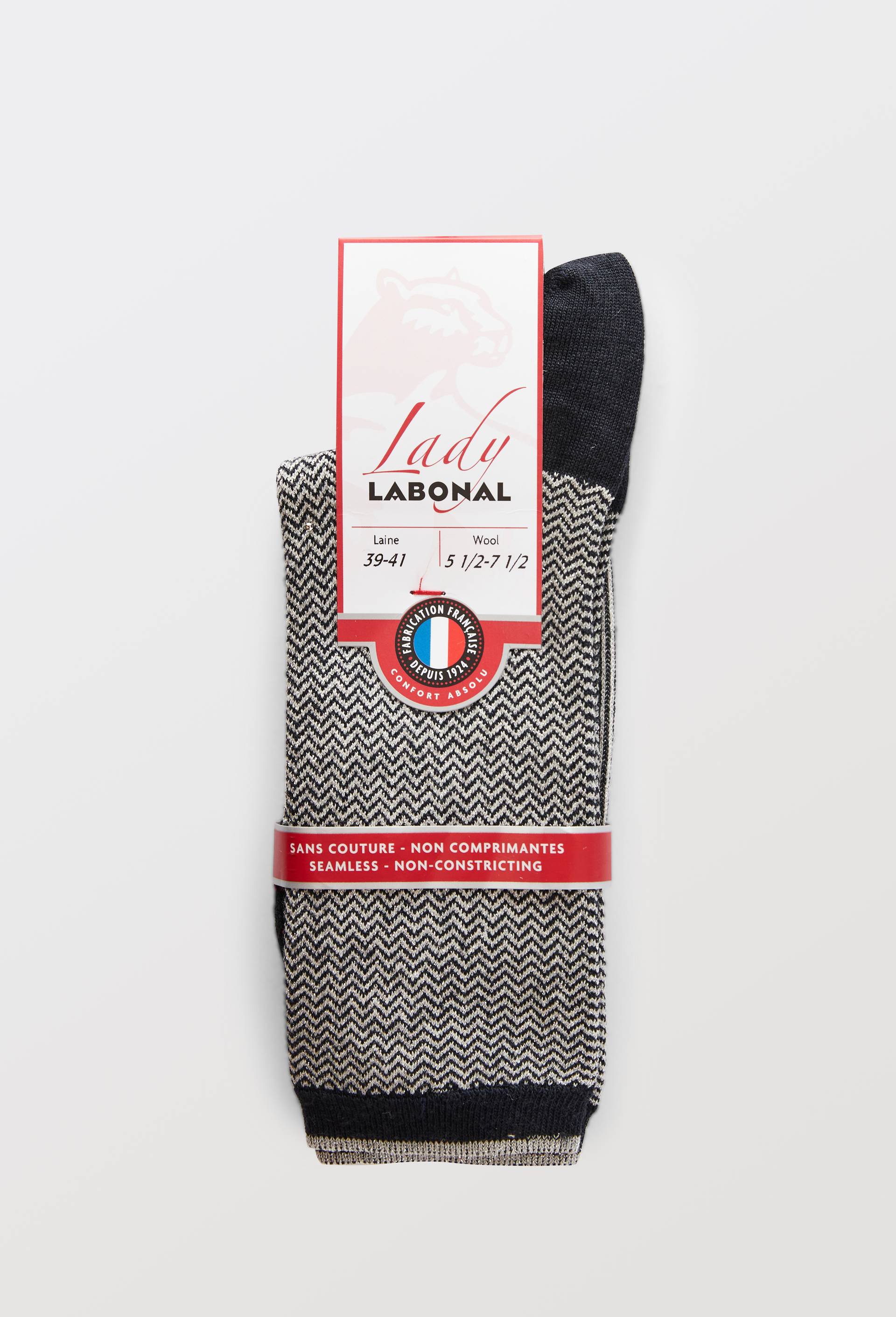 Paire de chaussettes &agrave; chevrons en laine Labonal, Bleu fonc&eacute;, large image number 2