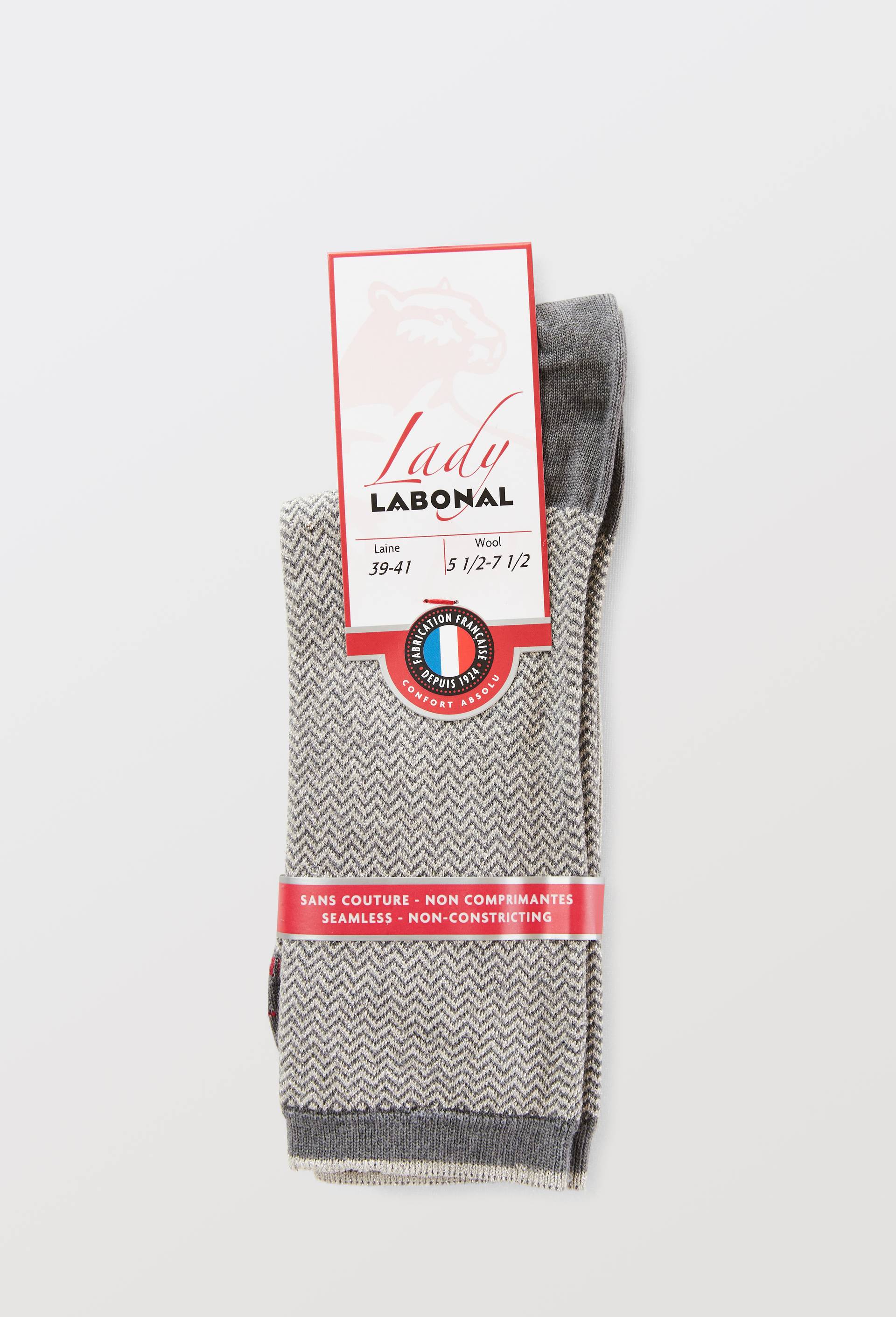 Paire de chaussettes &agrave; chevrons en laine Labonal, Gris, large image number 2