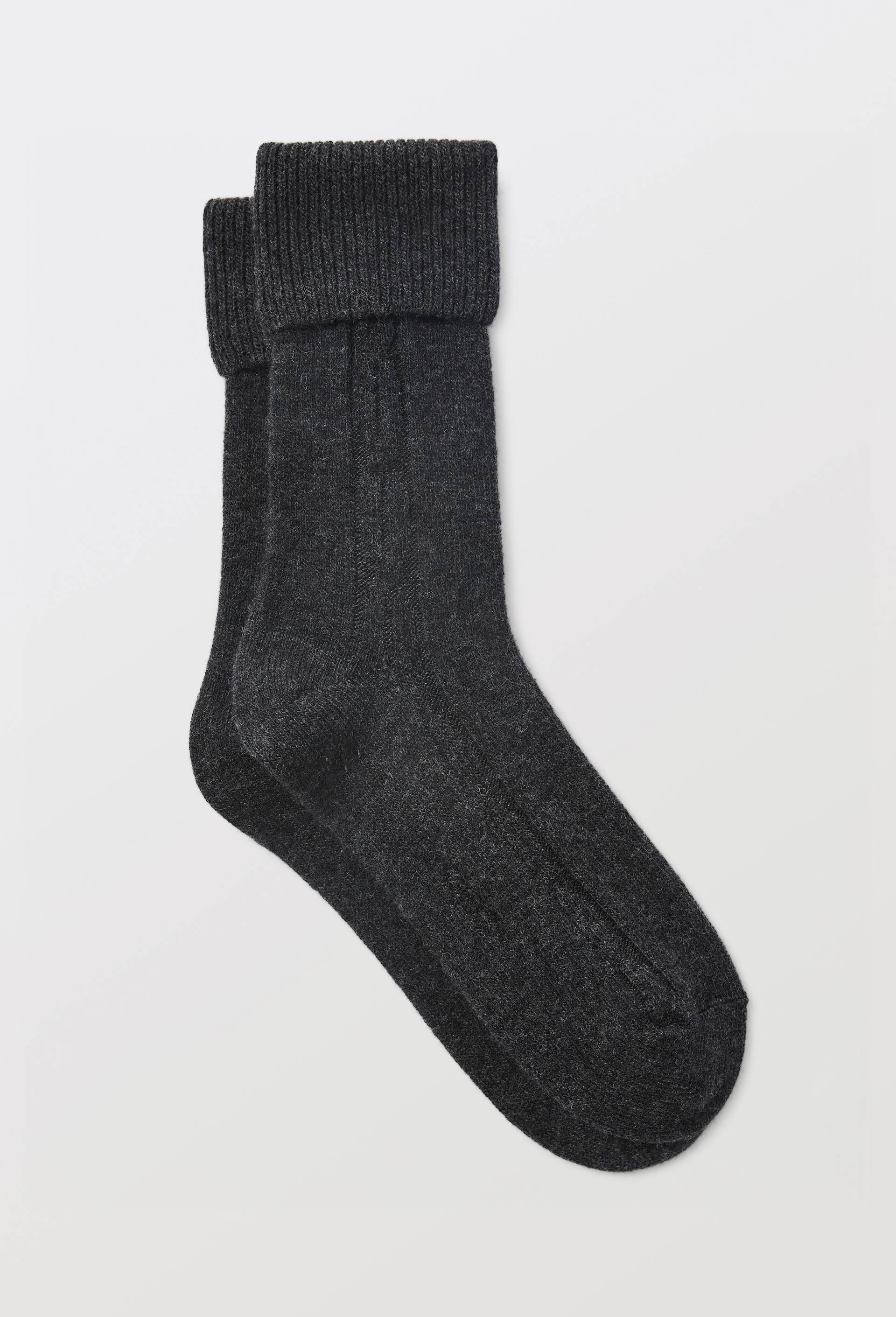 Paire de chaussettes torsad&eacute;es en laine et cachemire Le Bourget, Gris fonc&eacute;, large image number 0.0