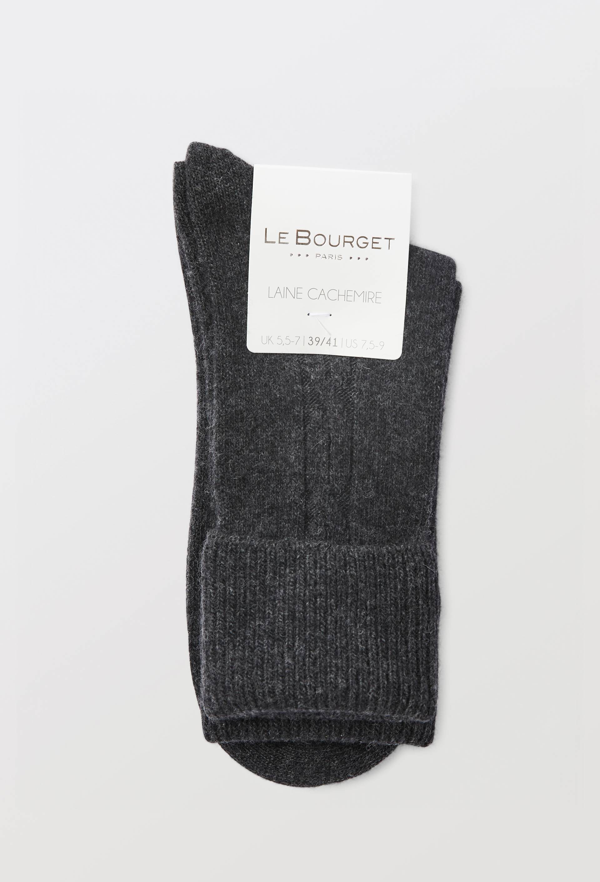 Paire de chaussettes torsad&eacute;es en laine et cachemire Le Bourget, Gris fonc&eacute;, large image number 2
