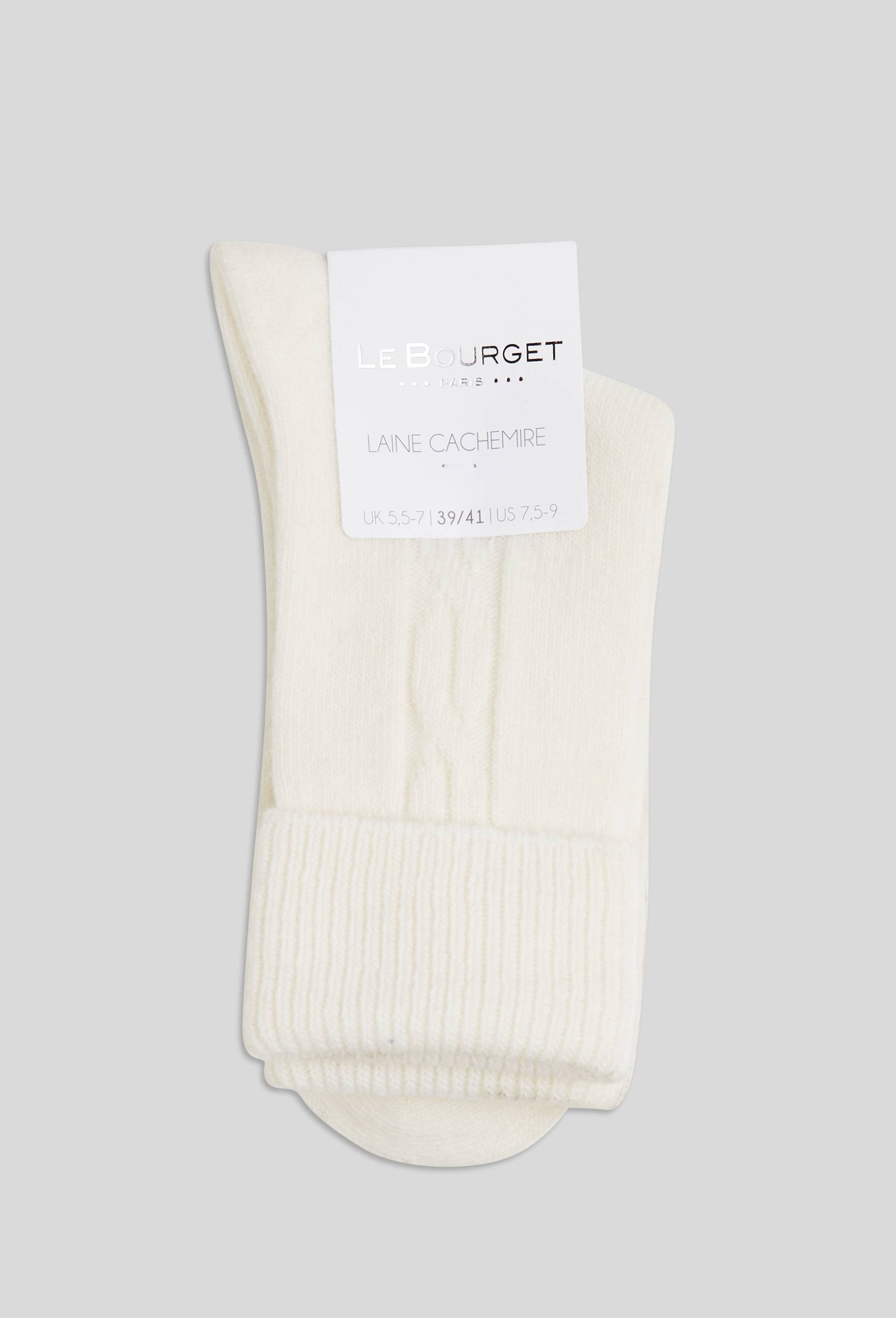 Paire de chaussettes torsad&eacute;es en laine et cachemire Le Bourget, Beige clair, swatch image