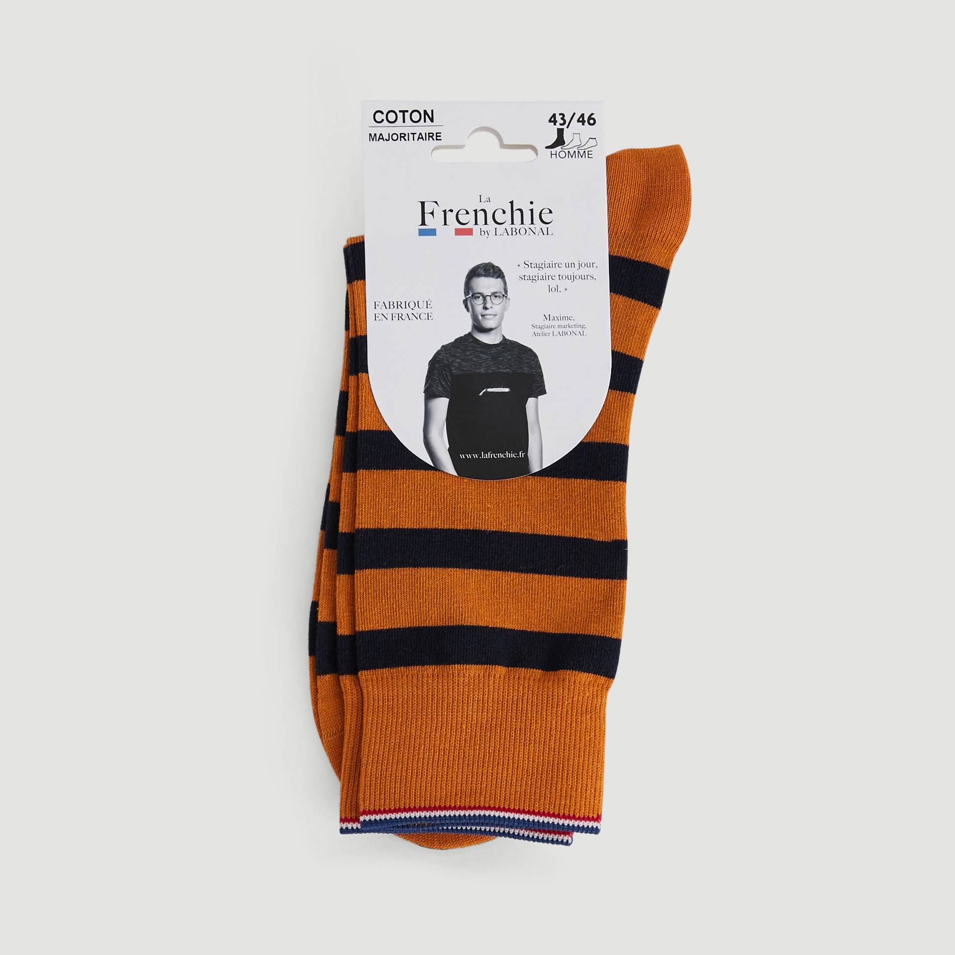 Paire de chaussettes rayées en coton La Frenchie, Ocre, large image number 0.0